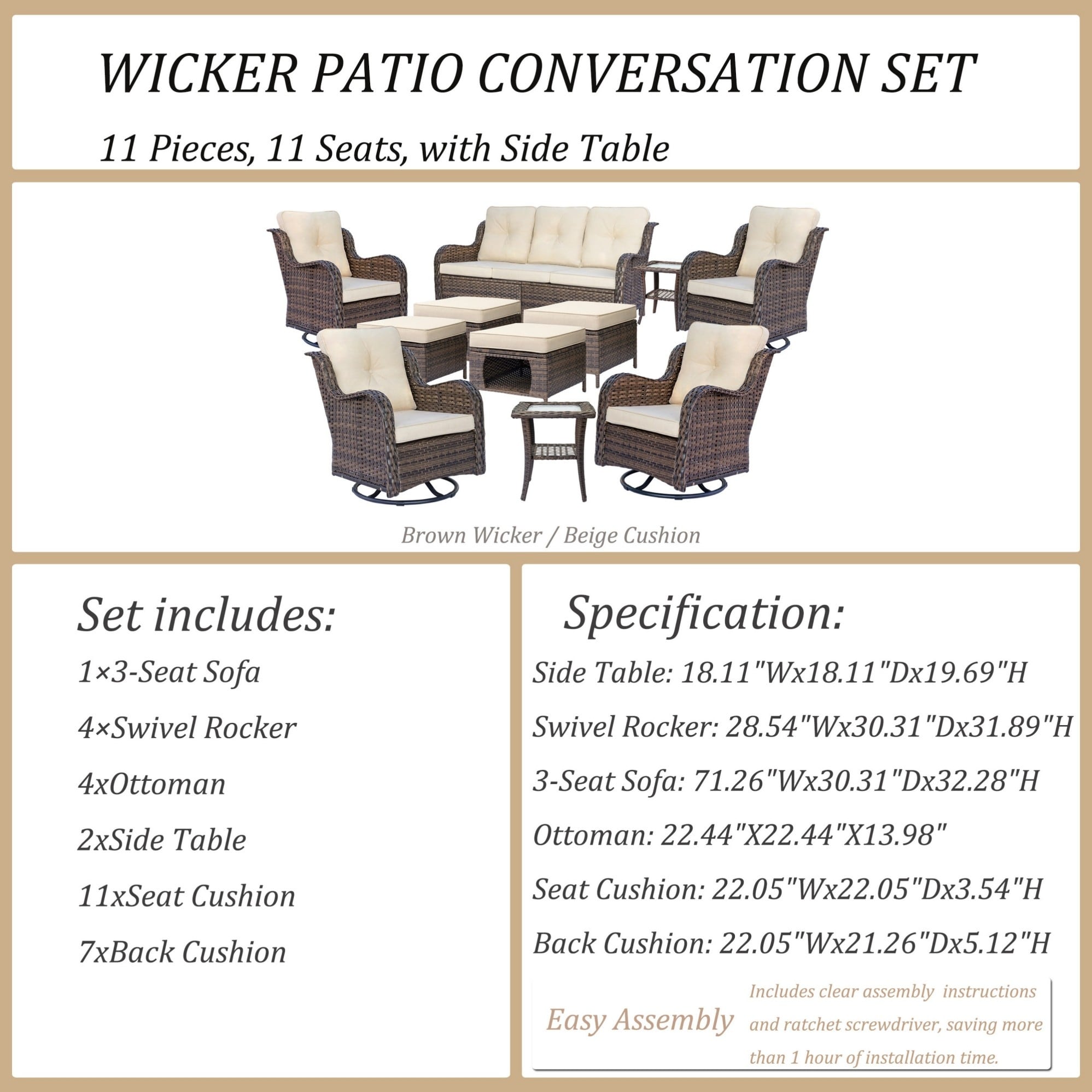 Outdoor Patio Furniture Set-Wicker Patio Conversation Swivel Chair Set