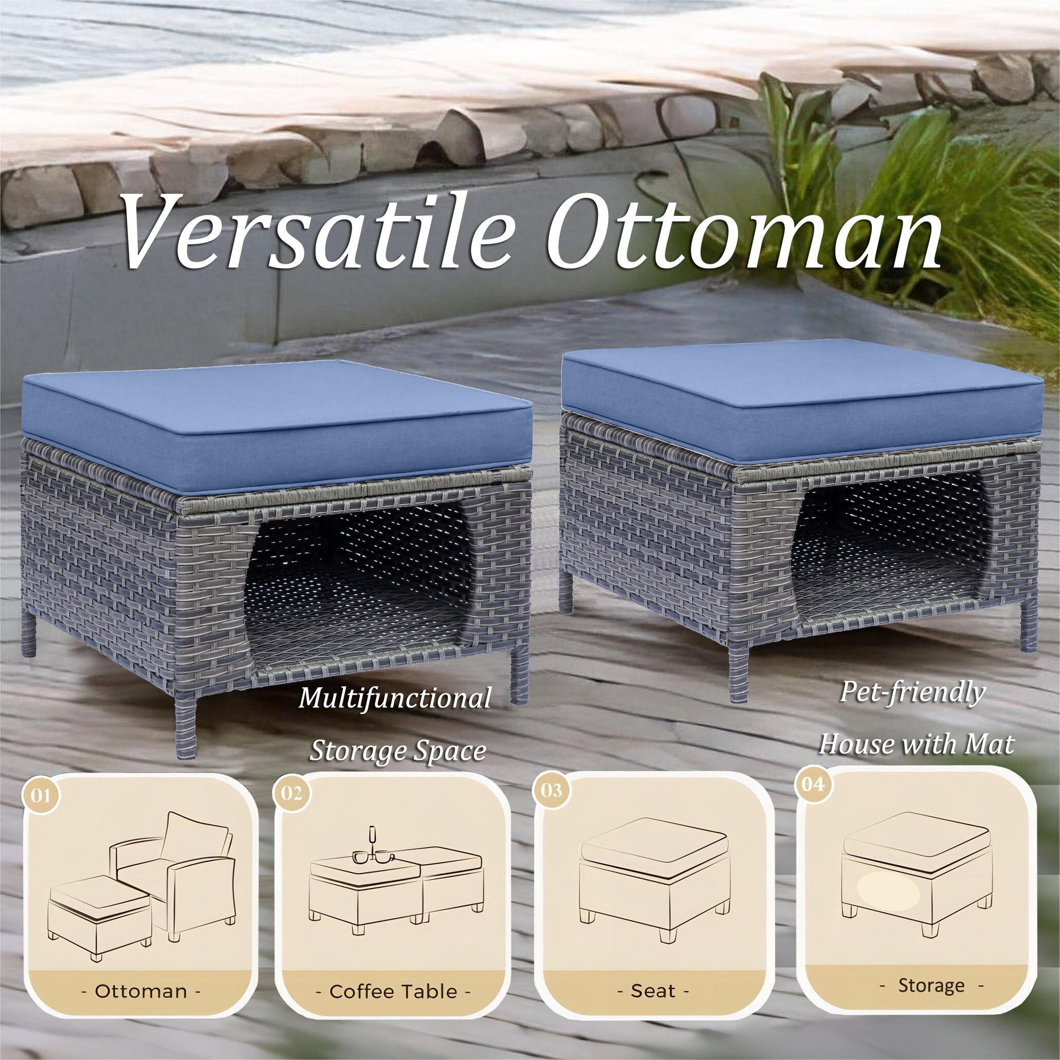 Outdoor Patio Furniture Set-Wicker Patio Conversation Swivel Chair Set