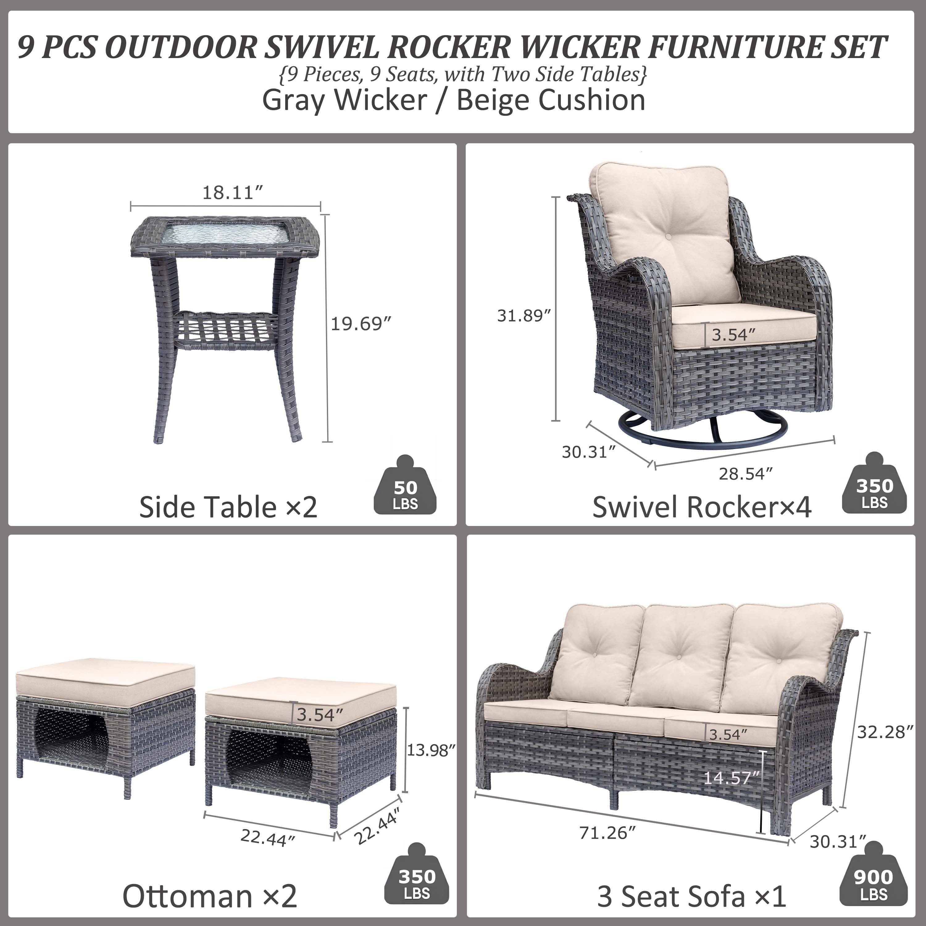 Outdoor Patio Furniture Set-Wicker Patio Conversation Swivel Chair Set