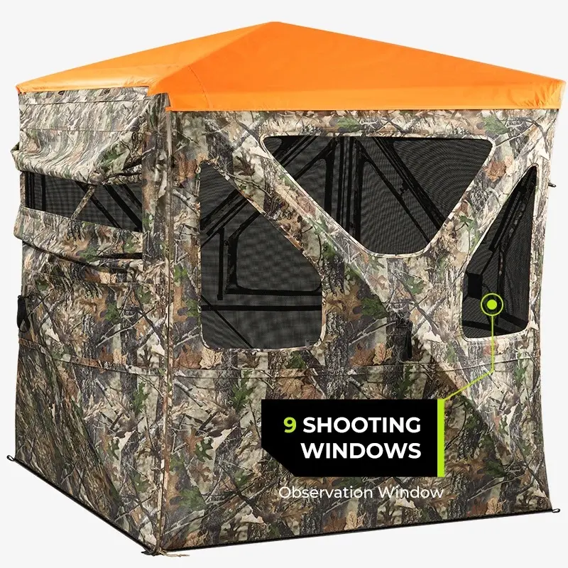 360° See-Through Hunting Blind, Silent Pop-Up Deer Ground Blind with Removable 300D Blackout Panel
