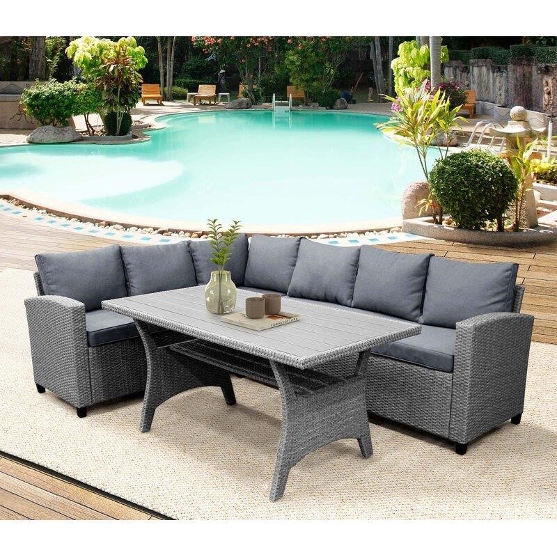 Bromford Rectangular 35.4'' Long Dining Set with Cushions