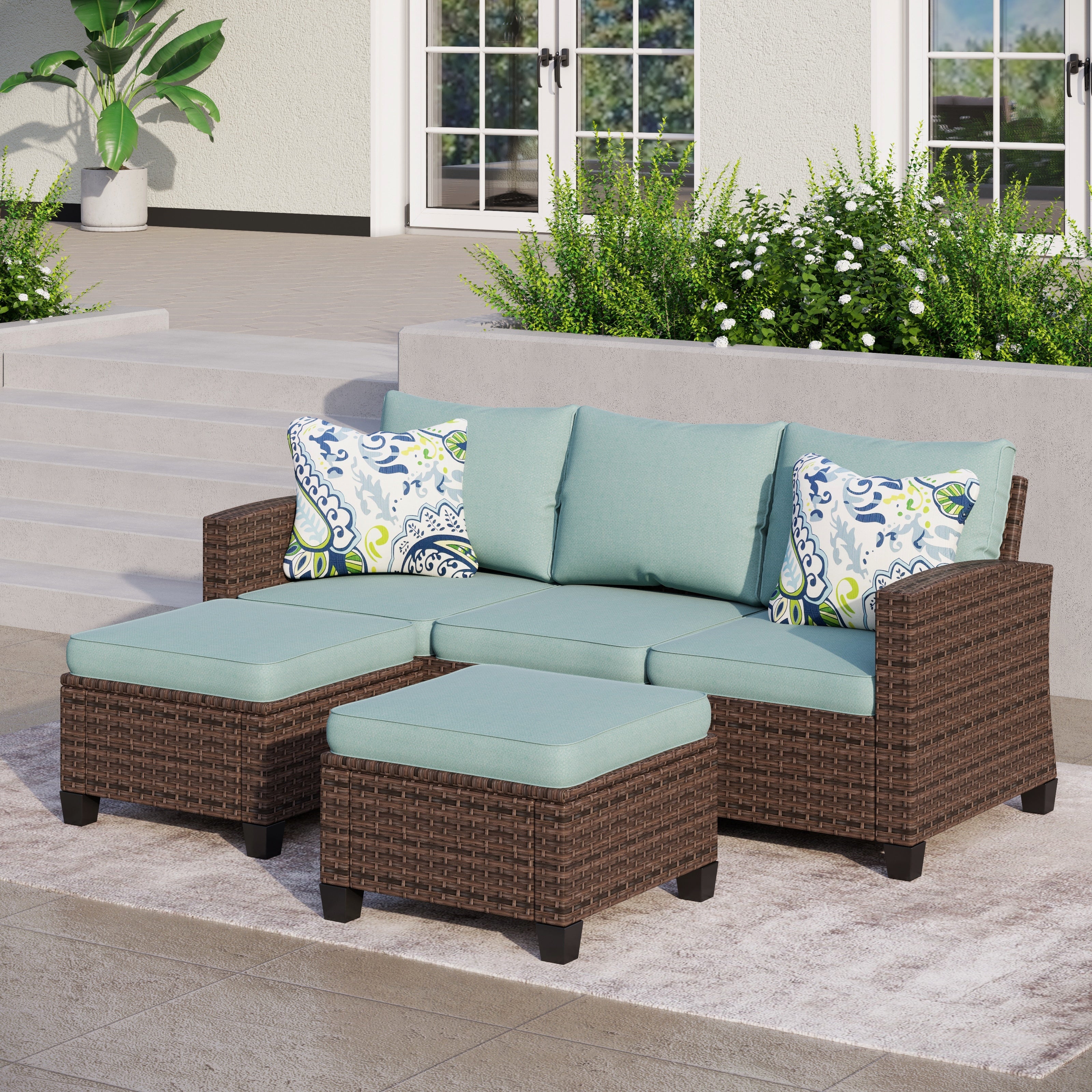 5/9-Seat Patio Furniture Wicker Rattan Outdoor Deep Seating Sectional Sofa Large Conversation Set