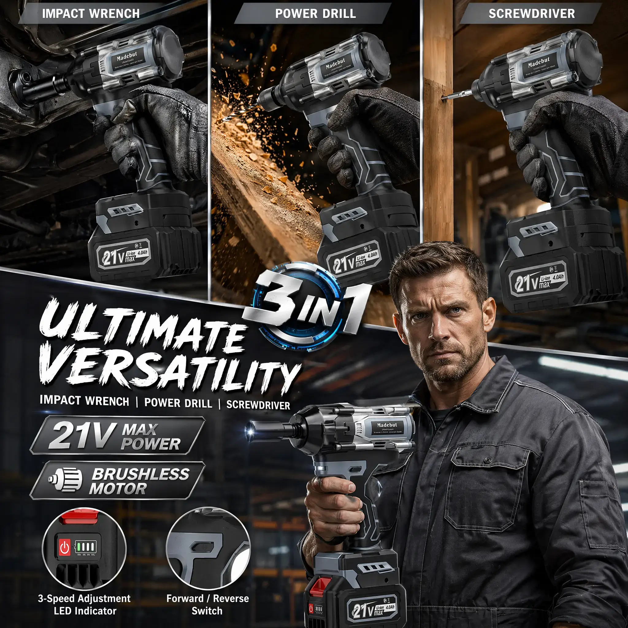 1000N.m Cordless Impact Wrench - High Torque Electric Gun