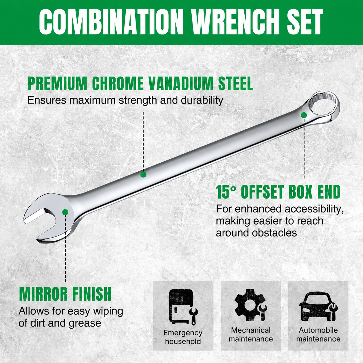 🔥 16/42-Piece Combination Wrench Set – SAE & Metric Chrome Vanadium Steel Tool Kit