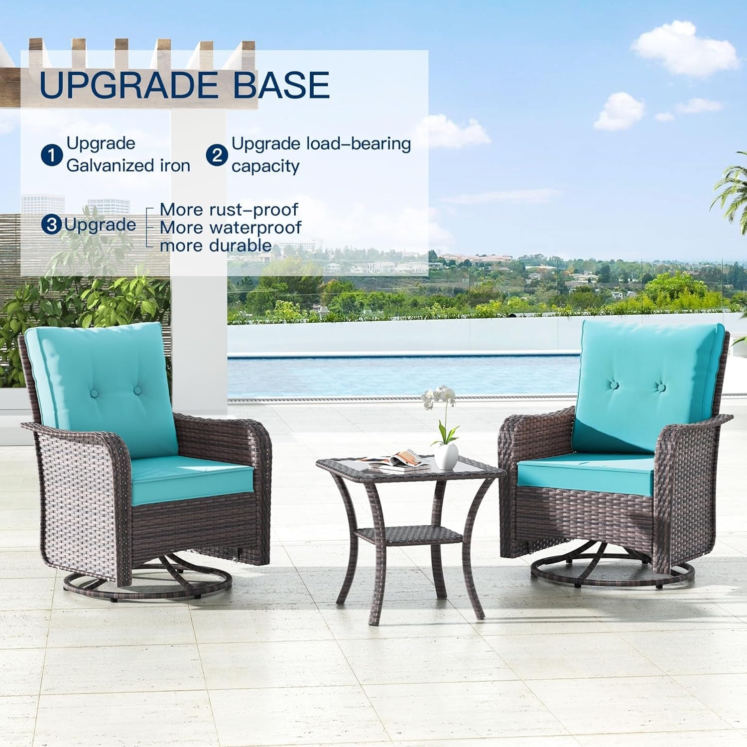Patio Furniture Sectional Sofa Set, PE Rattan Swivel Rocking Chairs Patio Conversation Set