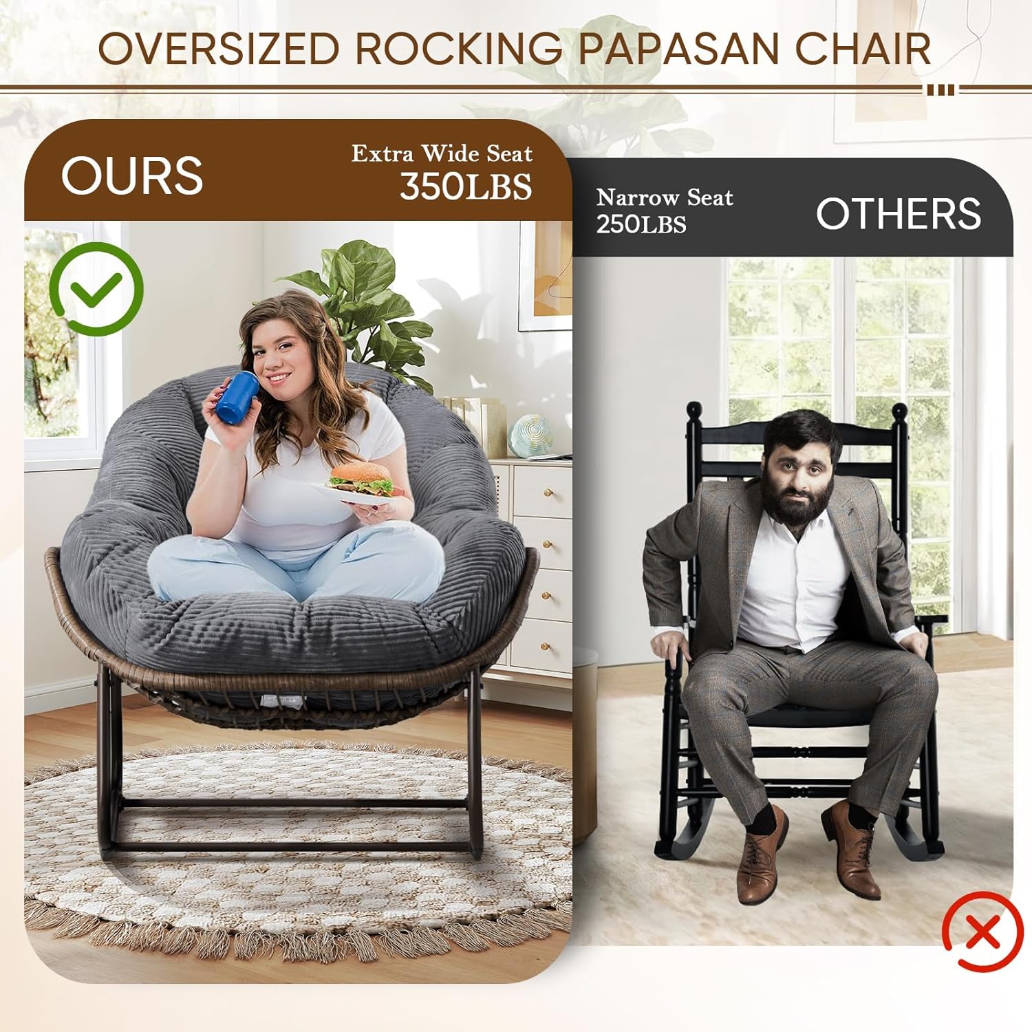 Oversized Outdoor Egg Rocking Chair with Thick Cushion – Comfortable Patio & Indoor Lounge Seating Clearance Sale