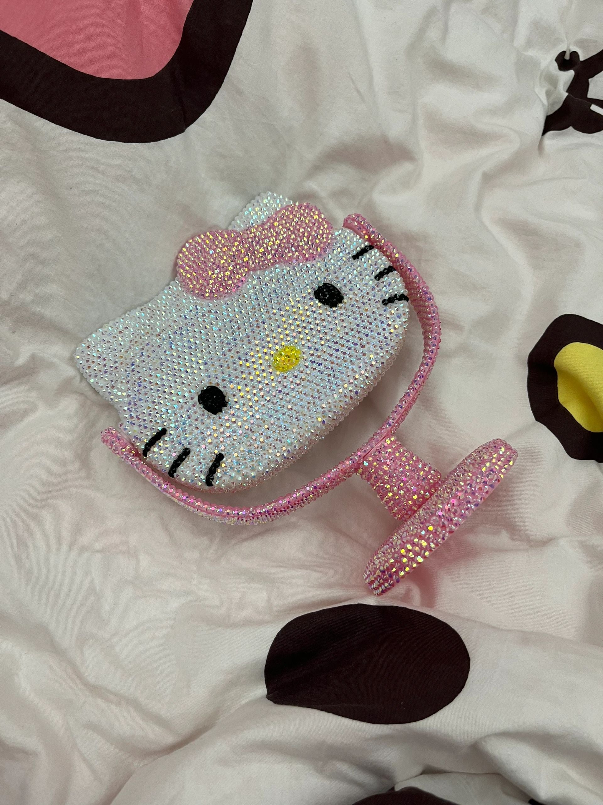 Hellokitty Bling Tabletop Swivel Vanity Mirror Sparkly Compact Mirror Handmade Crystals