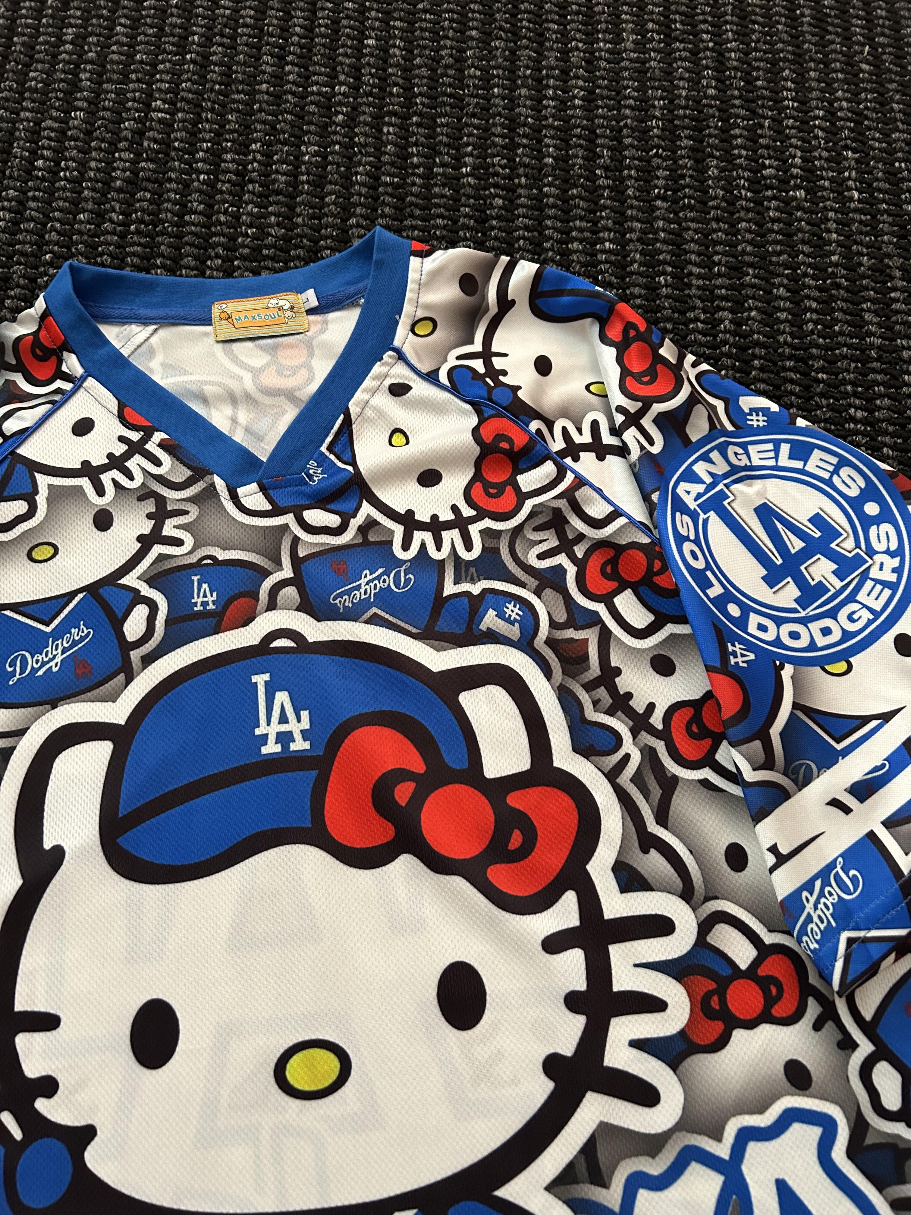Hellokitty Blue Dodgers Cute Baseball Jersey Shirts Sports Uniform Summer Loose Short Sleeve Tops T-Shirts