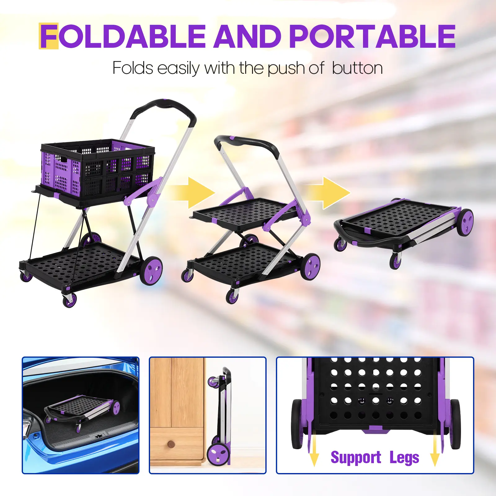 2‑Basket Collapsible Utility Trolley Cart