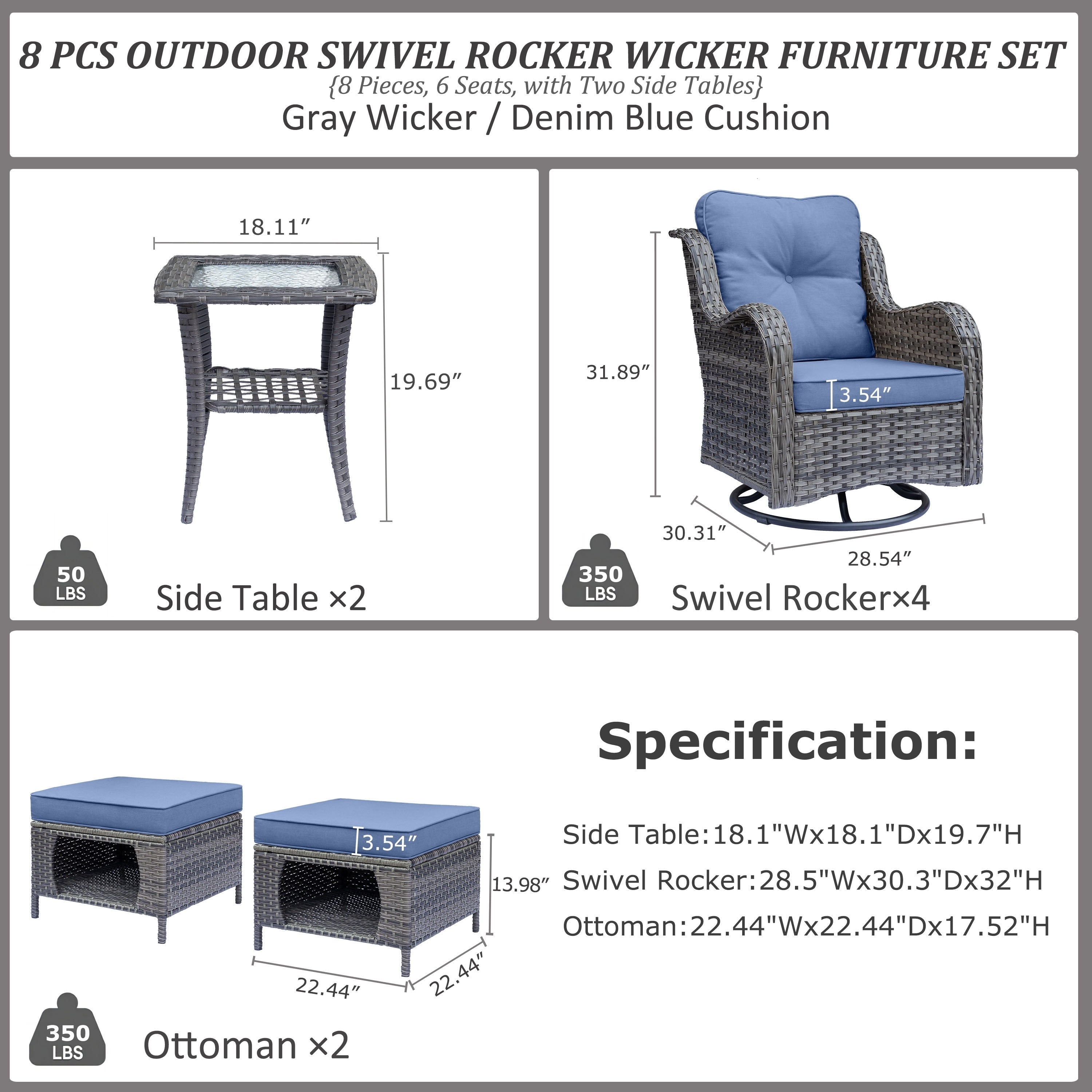 Outdoor Patio Furniture Set-Wicker Patio Conversation Swivel Chair Set