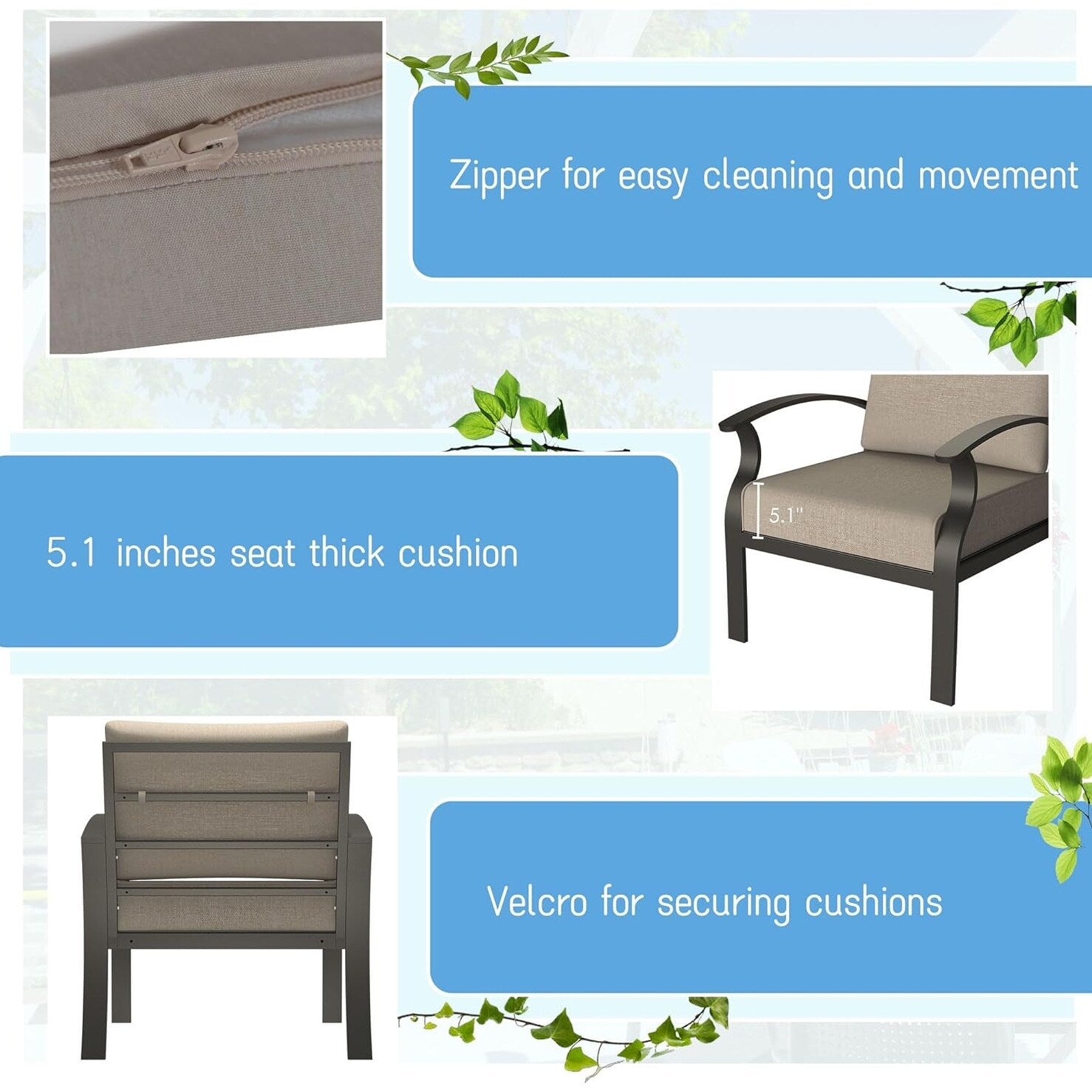Kullavik Aluminum Outdoor Patio Furniture with Curved Armrests & Firepit Table