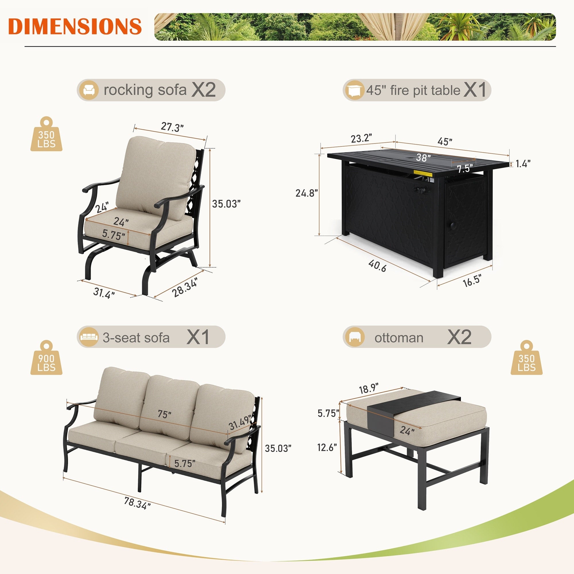 MAISON ARTS Outdoor Sofa Set 4/6-Piece Patio Conversation Set with 45'' Gas Fire Pit Table