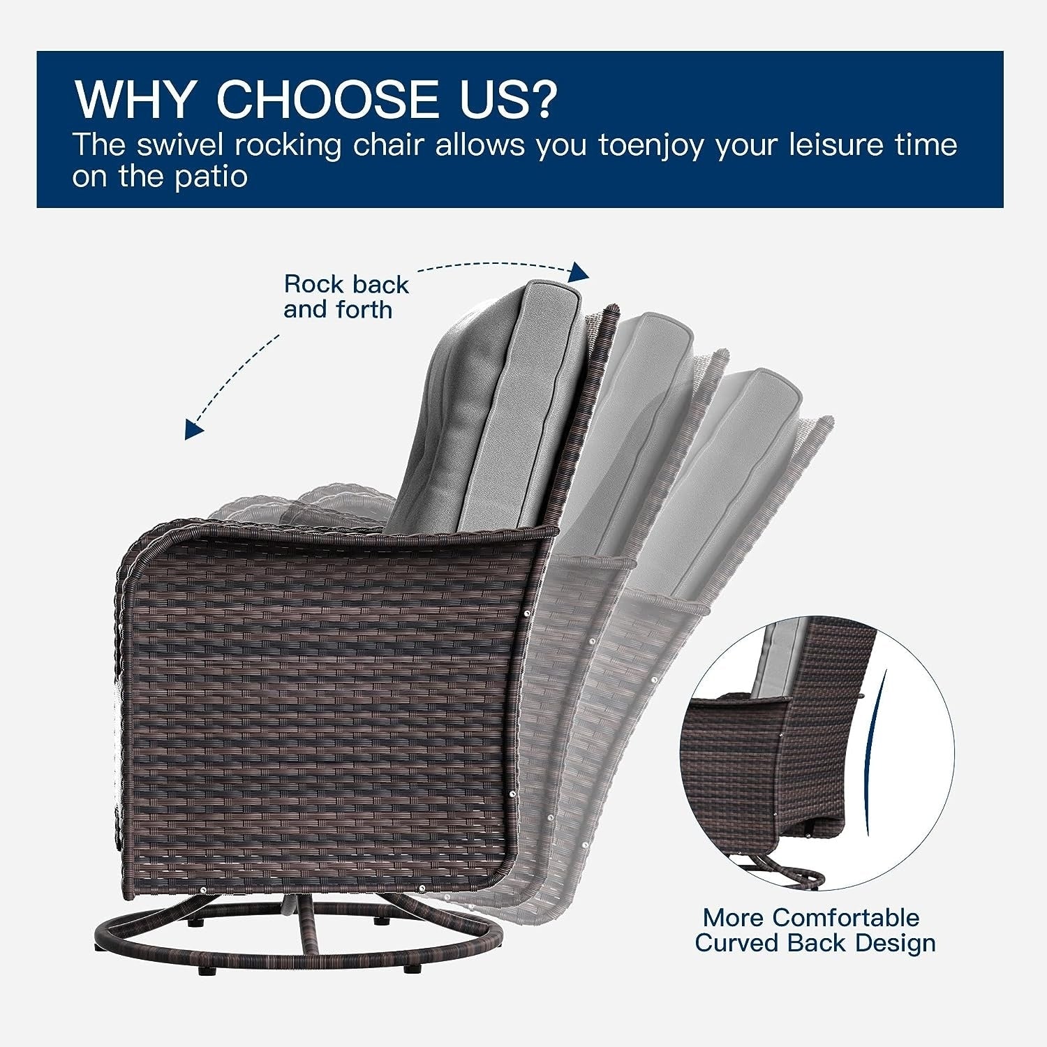 Patio Furniture Sectional Sofa Set, PE Rattan Swivel Rocking Chairs Patio Conversation Set