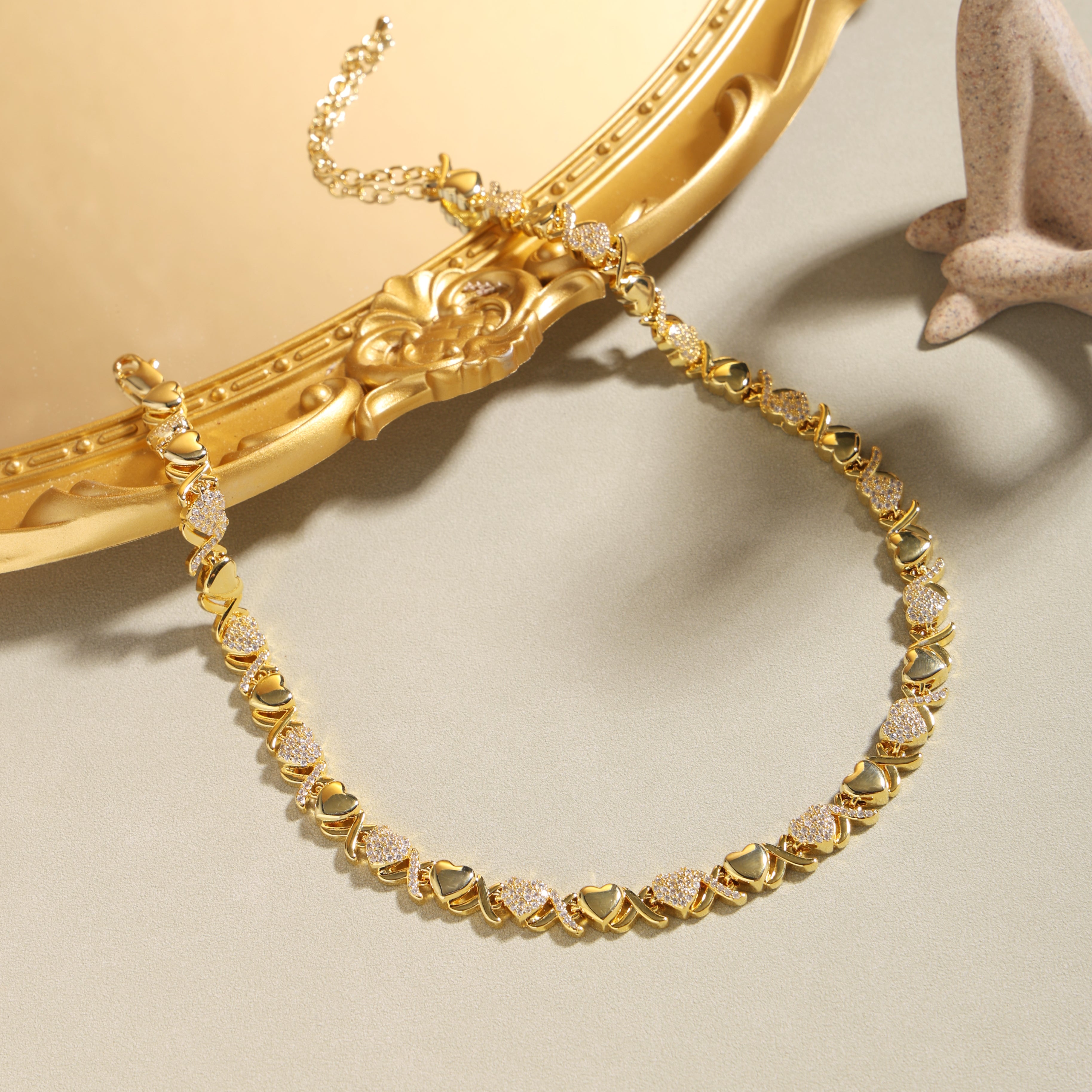 Gold XOXO Diamond Gemstone Necklace