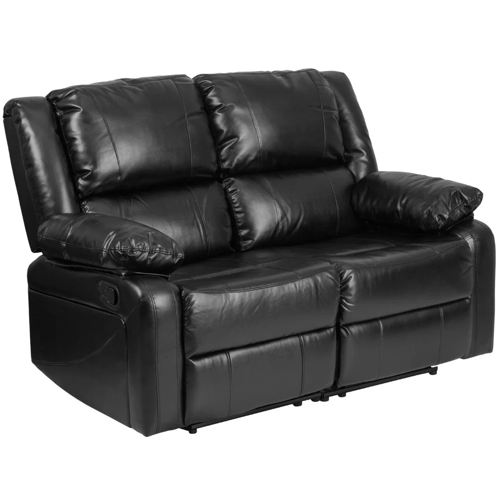 Harmony Series Reclining Loveseat with Plush Pillow-Back Cushions for Ultimate Comfort & Style - Black LeatherSoft