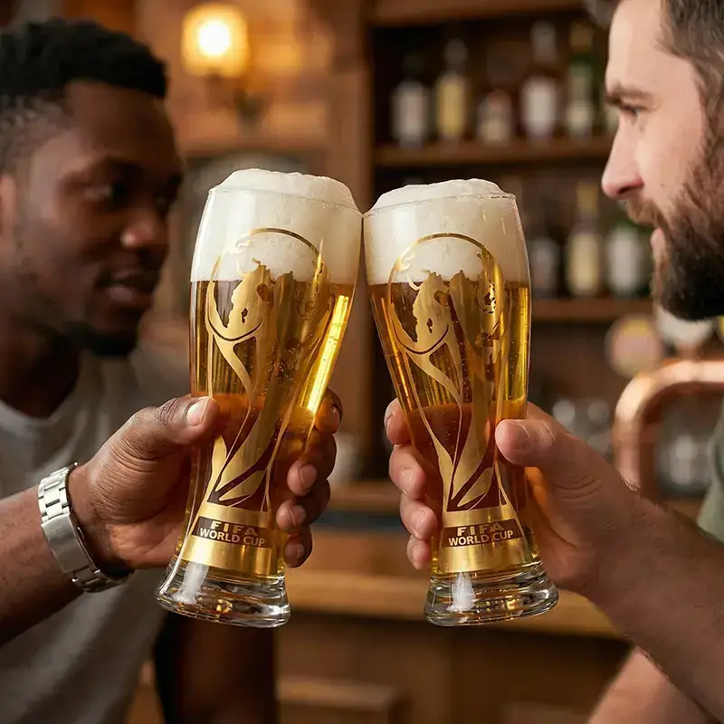 Father's Day Gift Trophy Shape Gold Rim Glass Cup Set, Premium Reusable Glasses for Party & Daily Home Use, Multiple Matching Sets Available