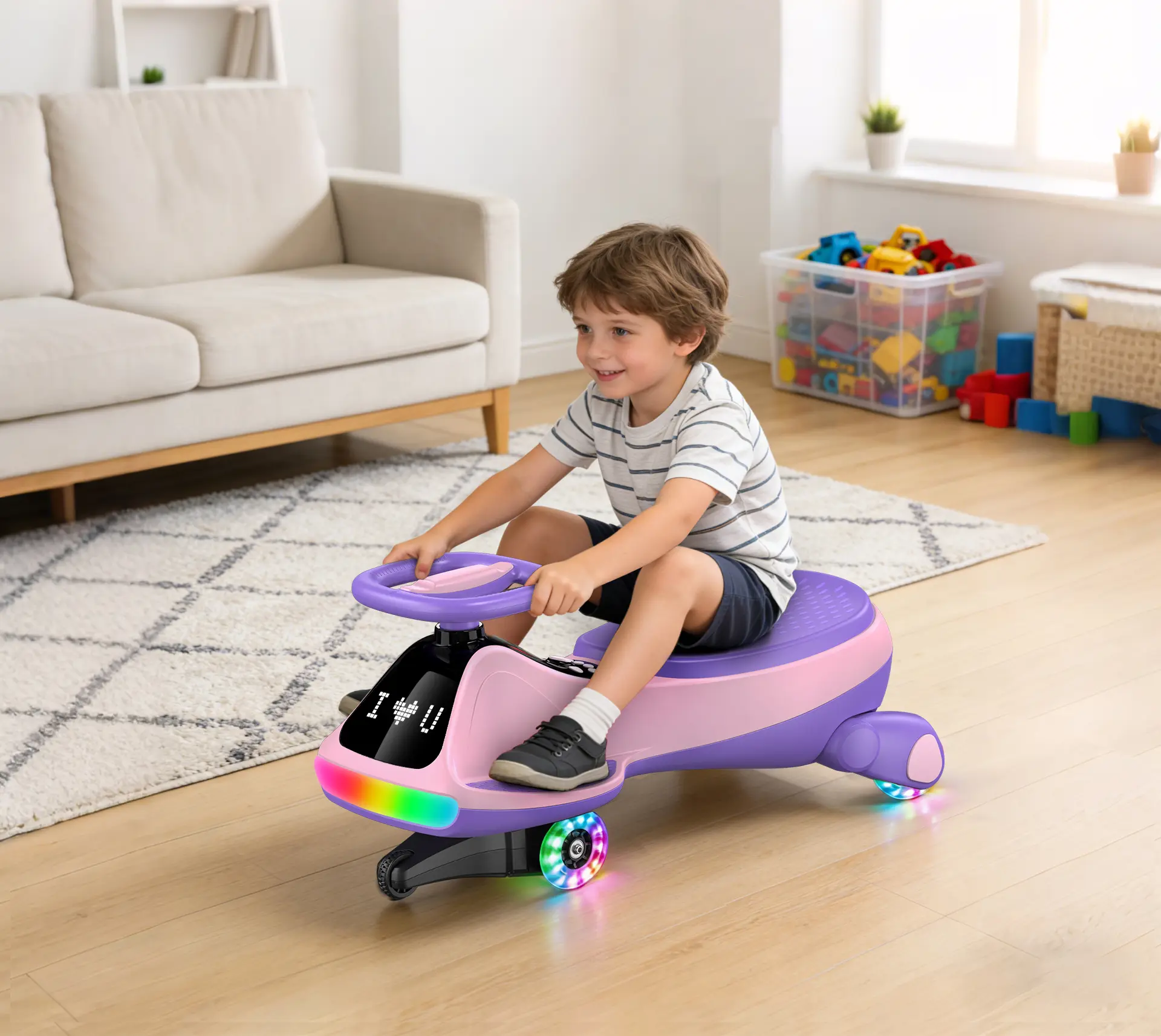 🔥 12V Electric Wiggle Car for Kids – LED Lights, Bluetooth Music & Rechargeable Ride-On Fun