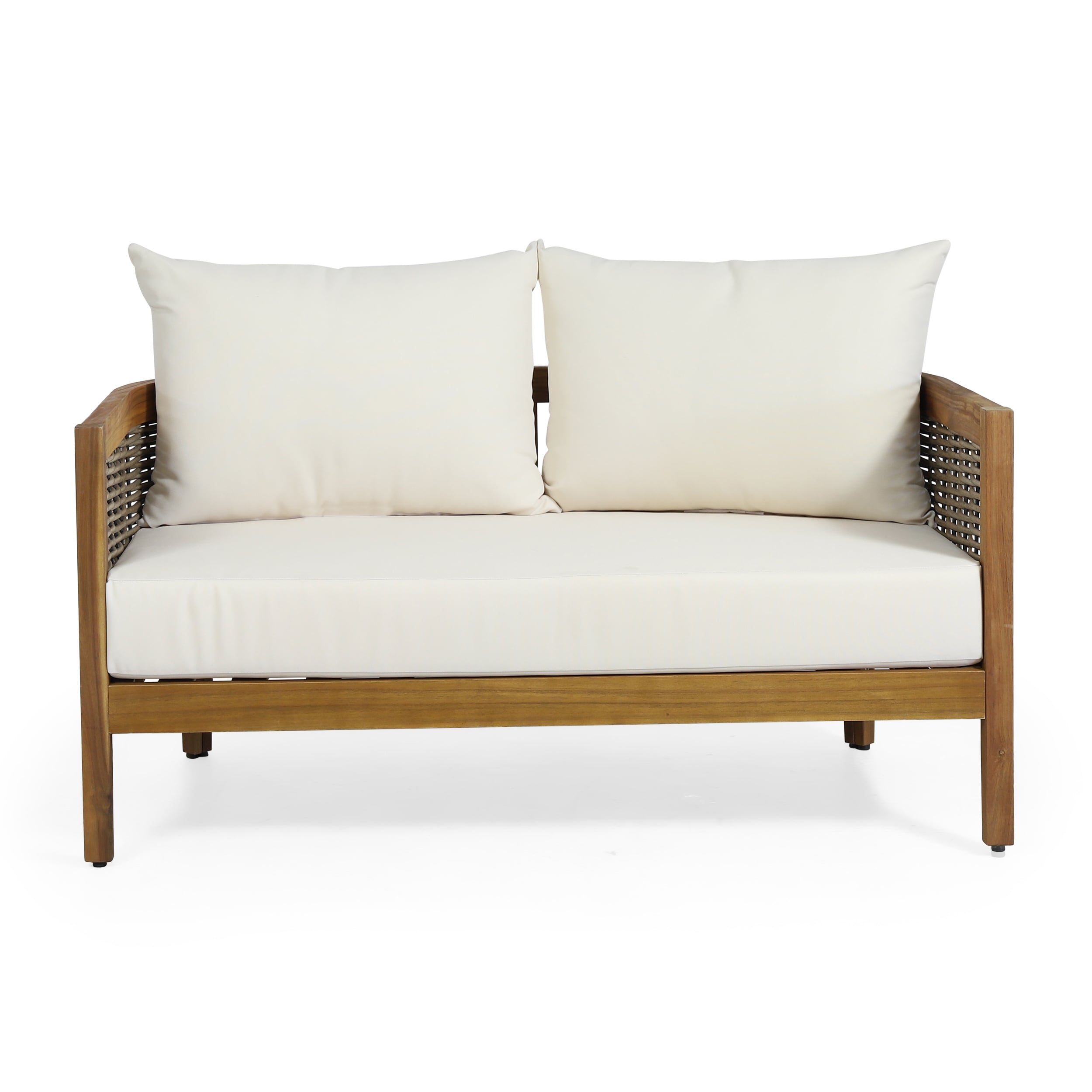 Burchett Outdoor Acacia Wood and Wicker 4 Seater Chat Set with Optional Sunbrella Cushions by Christopher Knight Home