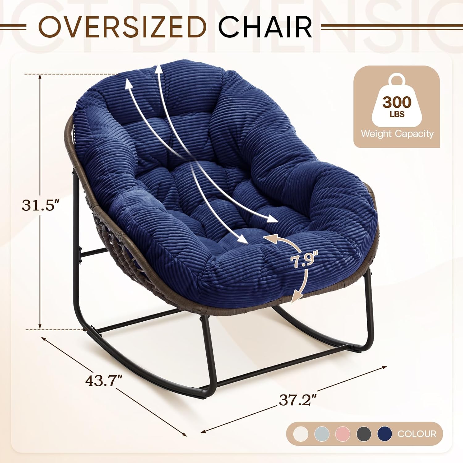 Oversized Outdoor Egg Rocking Chair with Thick Cushion – Comfortable Patio & Indoor Lounge Seating Clearance Sale