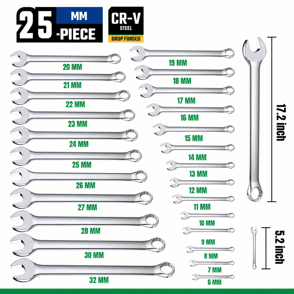 🔥 16/42-Piece Combination Wrench Set – SAE & Metric Chrome Vanadium Steel Tool Kit