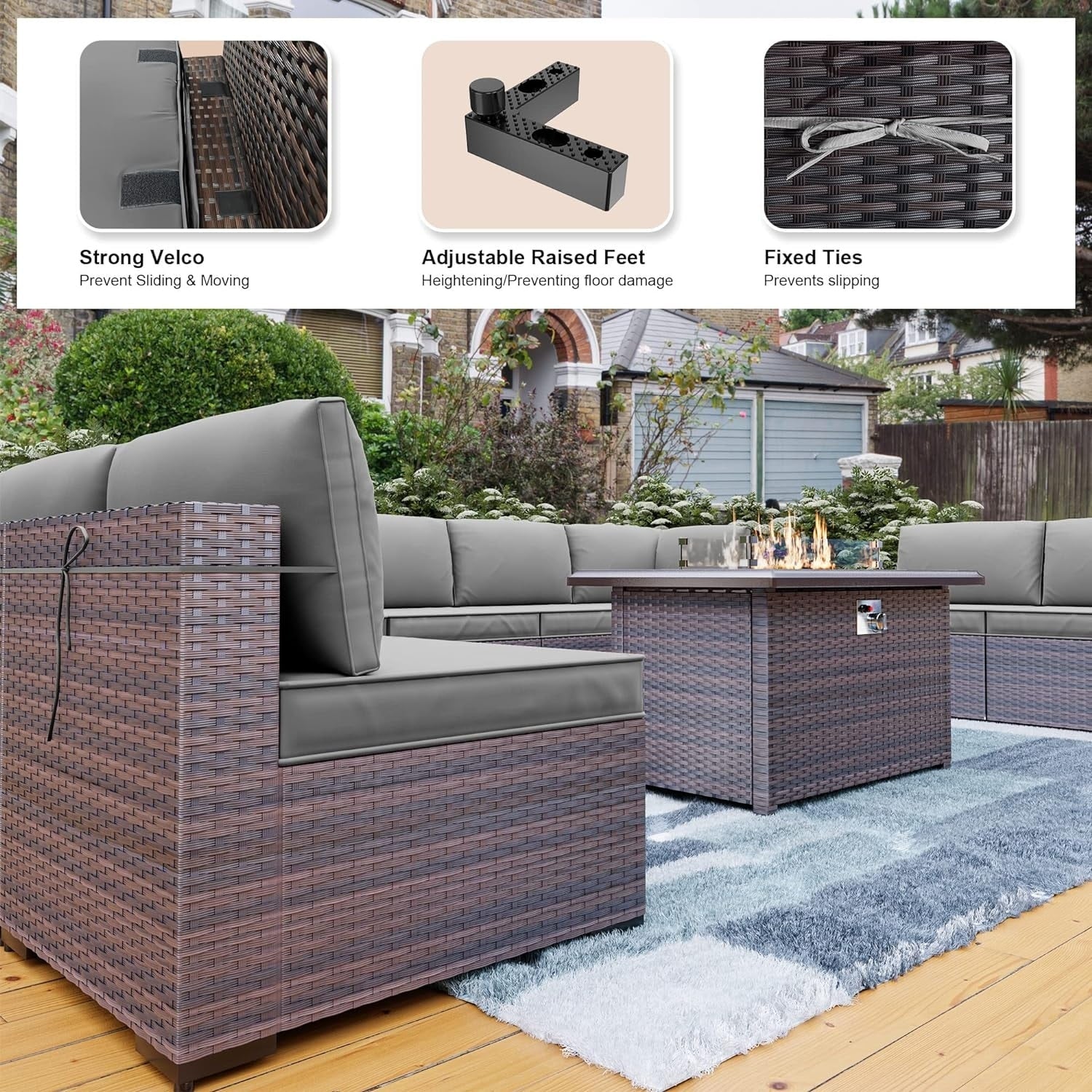 Patio Furniture Sectional Sofa Set, PE Rattan Swivel Rocking Chairs Patio Conversation Set
