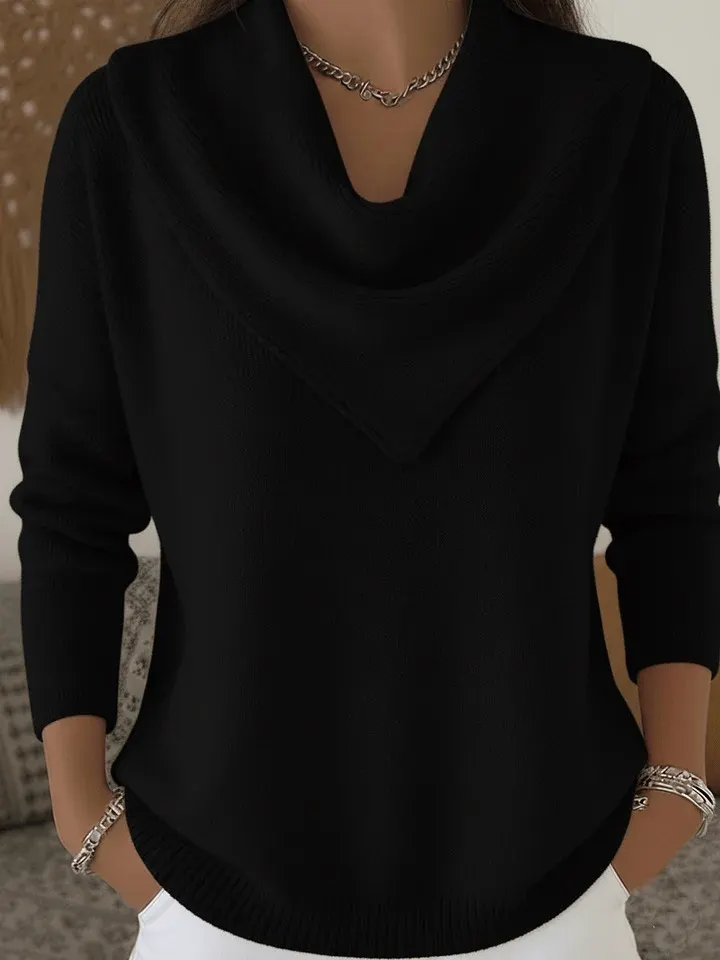 Elegant Retro Soft Triangle Neck Solid Color Sweater Top