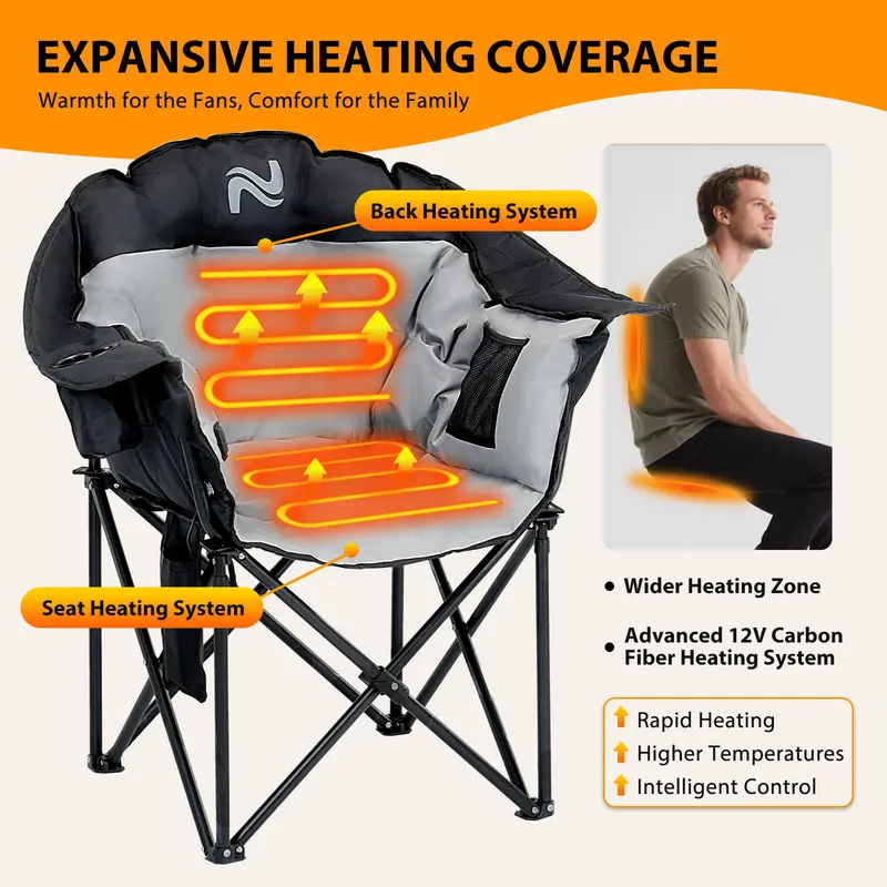 🔥Last Chance Sale🔥Heated Armrest Camping Chair with 3 Heat Levels, Oxford Fabric, Supports 400 lbs