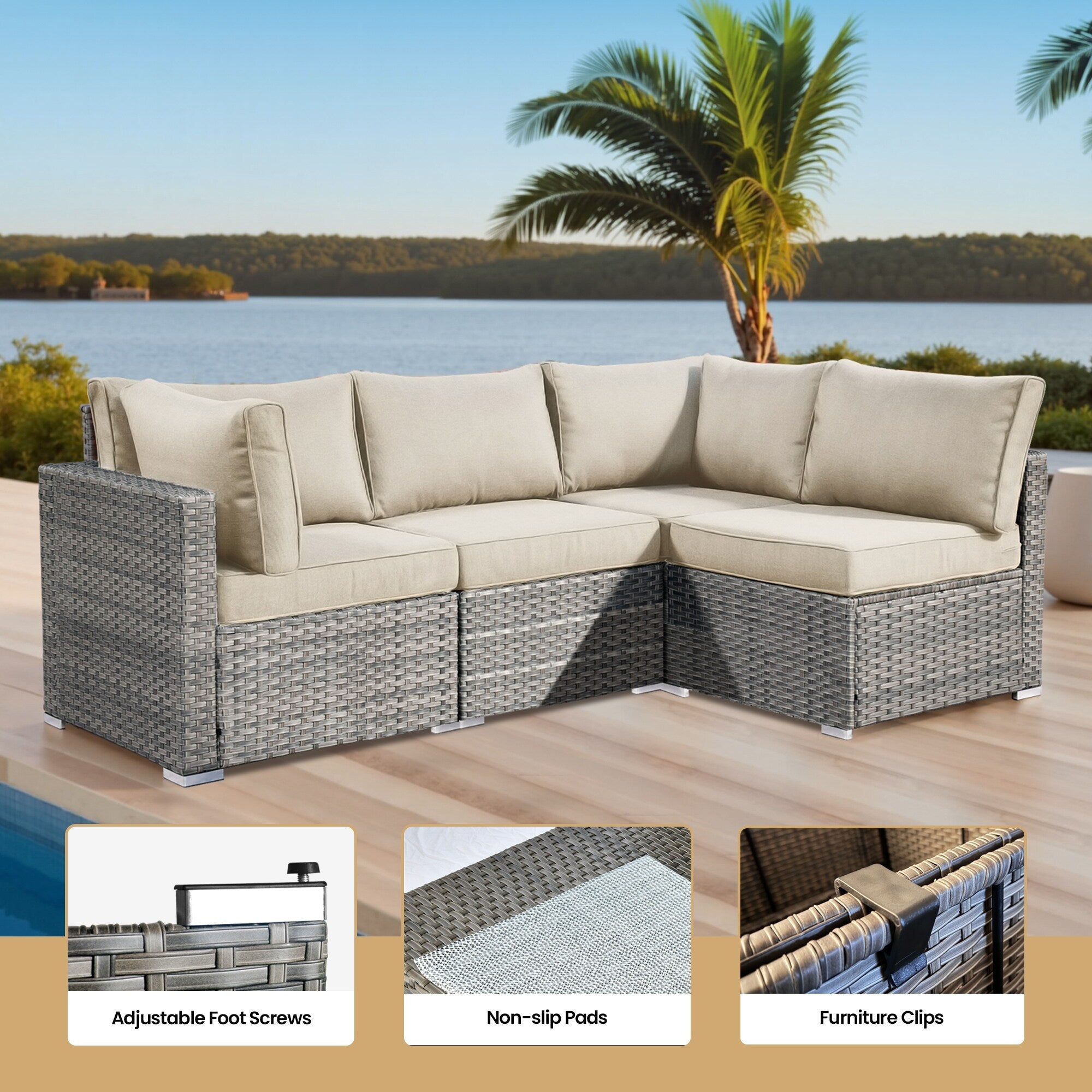 XIZZI 9 Pieces Patio Wicker Furniture Swivel Rocker with Firepit Table