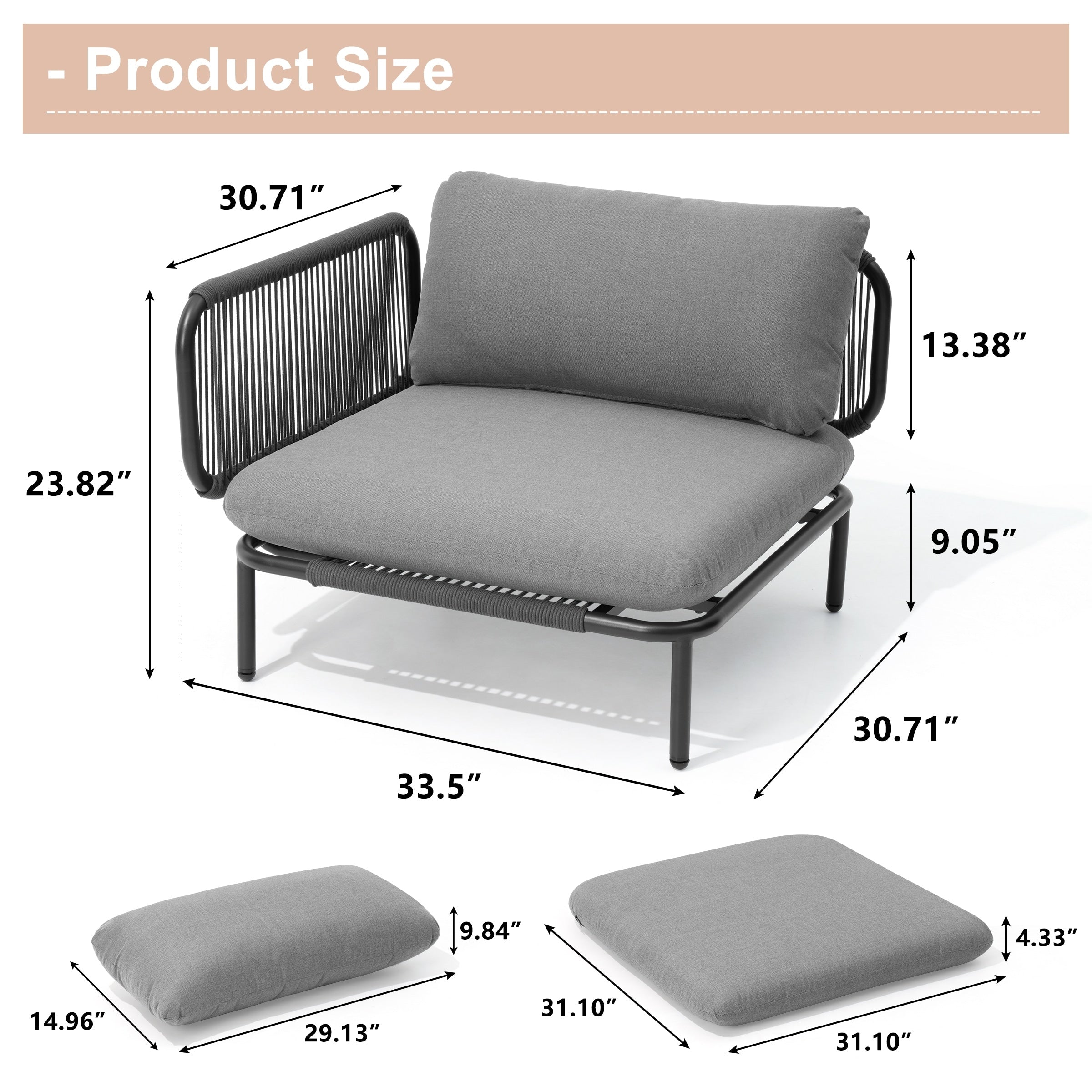Outdoor Cushioned Sectional Sofa Chat Set Patio Furniture Conversation Set, Free Combination
