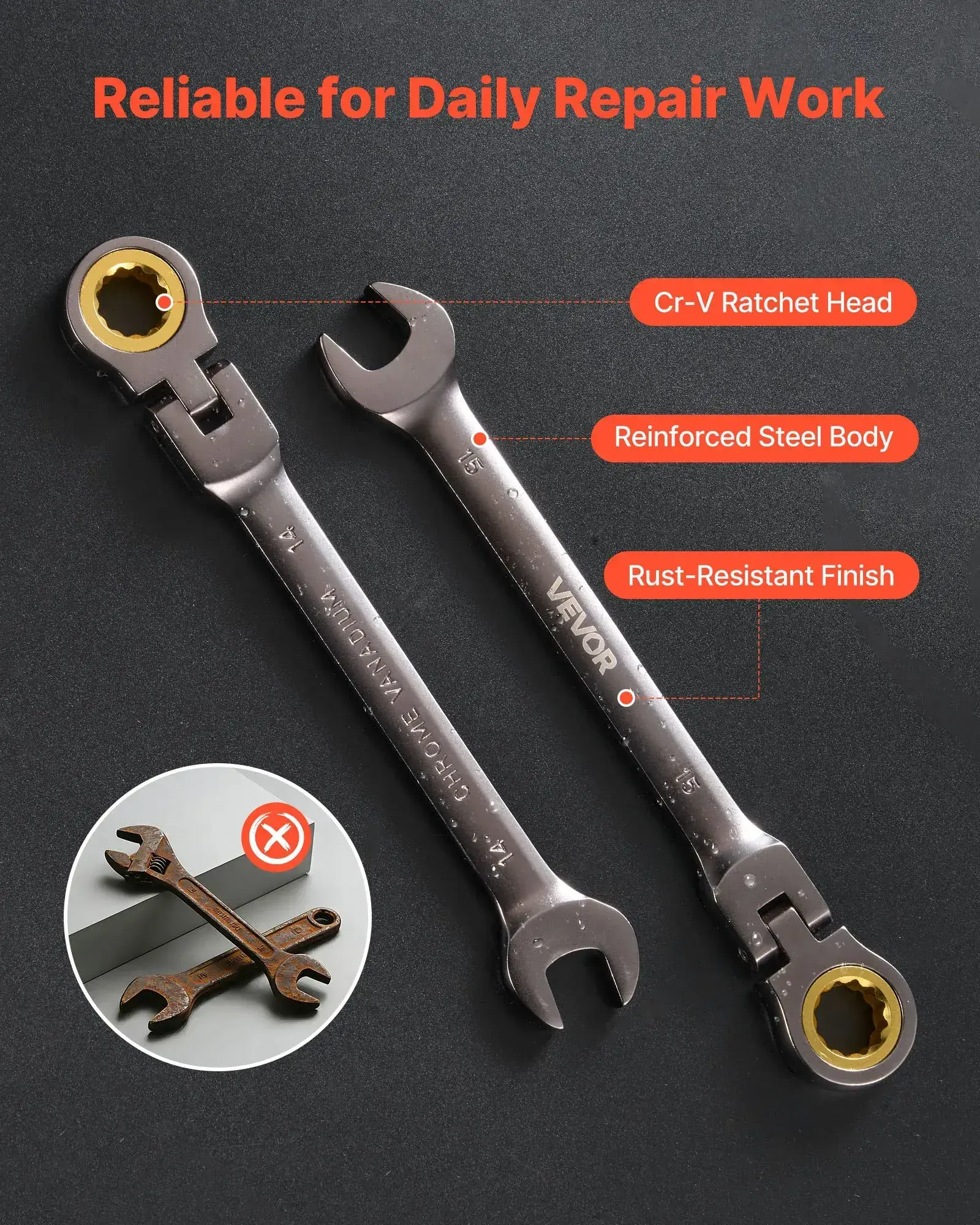 12-Piece Multifunctional Flex-Head Ratcheting Wrench SetMetric 8 mm-19 mm72 Teeth Cr-V Steel Flexible Combination Wrench SetCar & Automotive Tools with Roll Up Pouchfor Household & Automotive RepairsMultifunctional Wrench Set