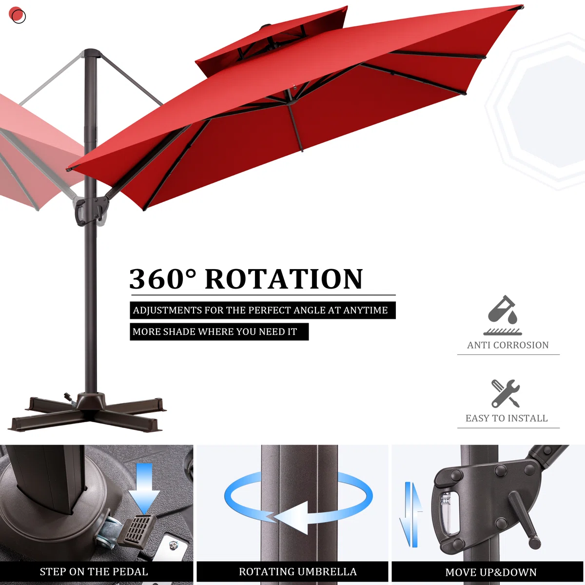 118'' Square Cantilever Umbrella with Counter Weighted Wheel Base