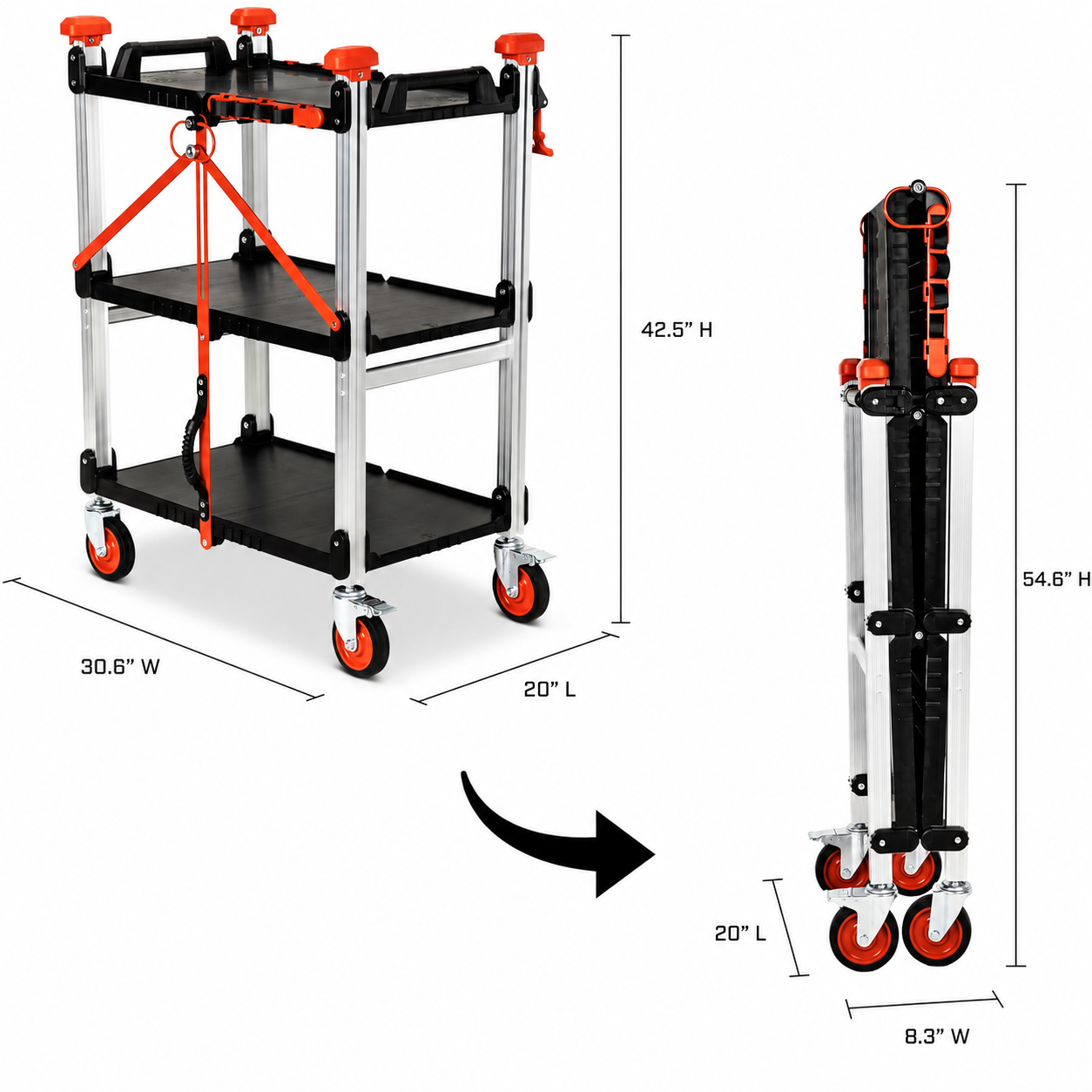 🚚Easy Carry & Storage🚚 3-Tier Foldable Jobsite Cart for Tools, Materials & Workshop Use