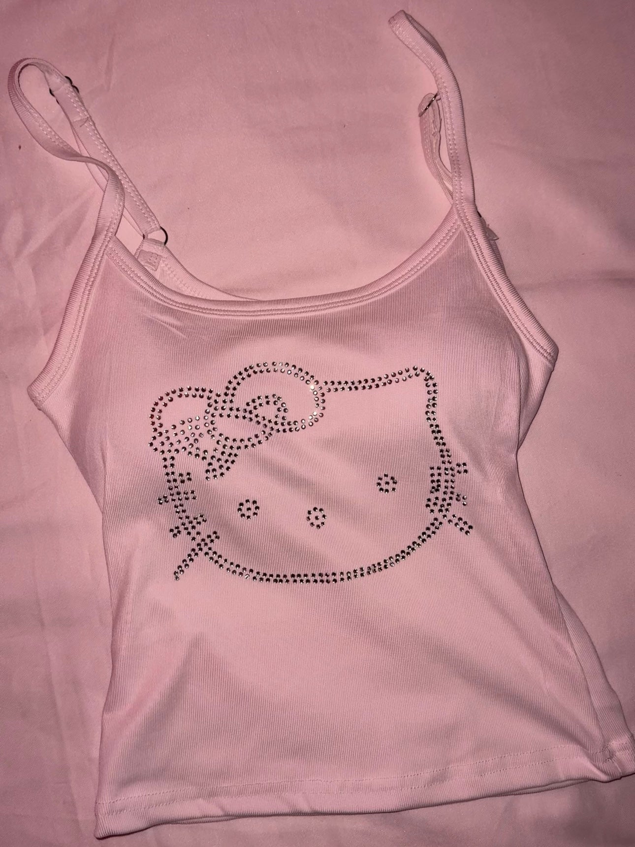 Hellokitty Rhinestone Camisoles Tops with Built in Padded Bra Tank Top