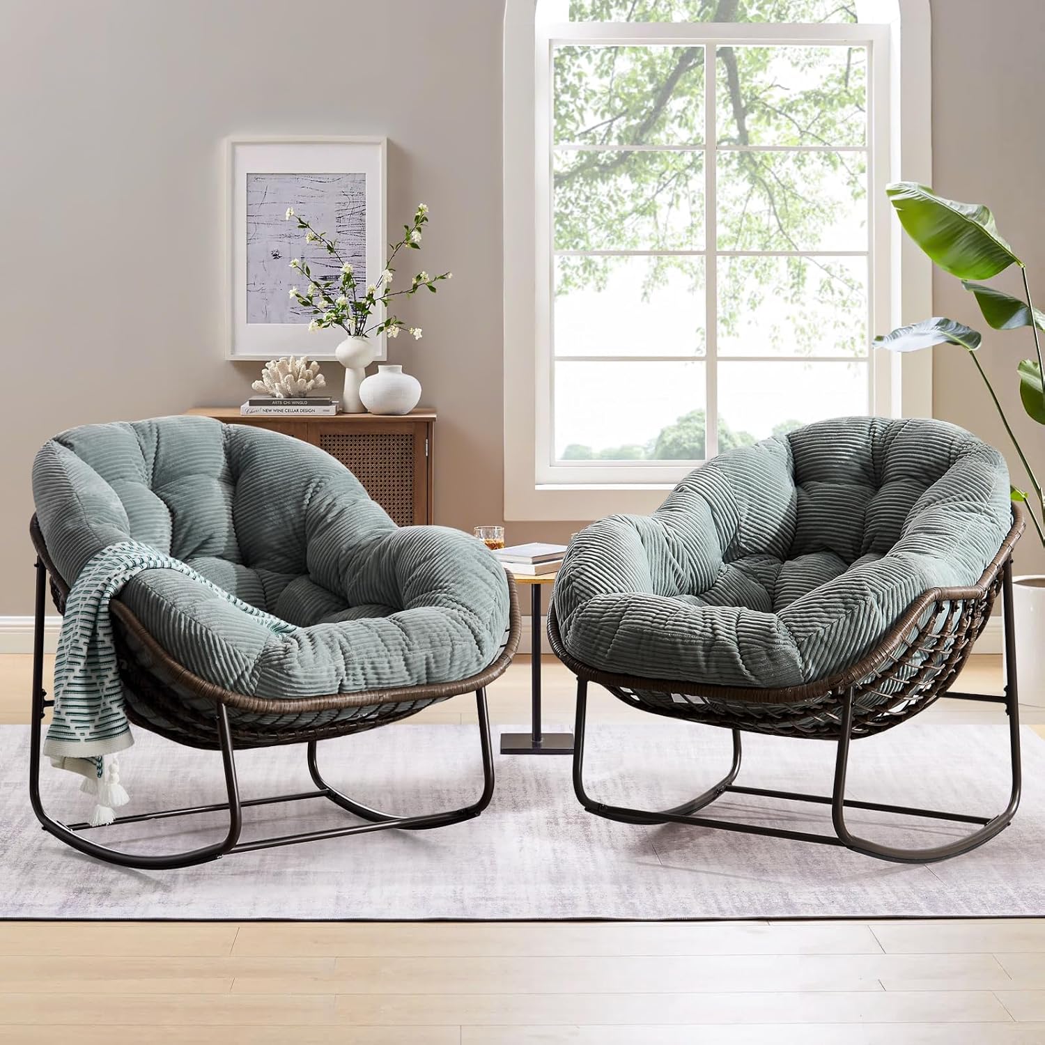 Oversized Outdoor Egg Rocking Chair with Thick Cushion – Comfortable Patio & Indoor Lounge Seating Clearance Sale