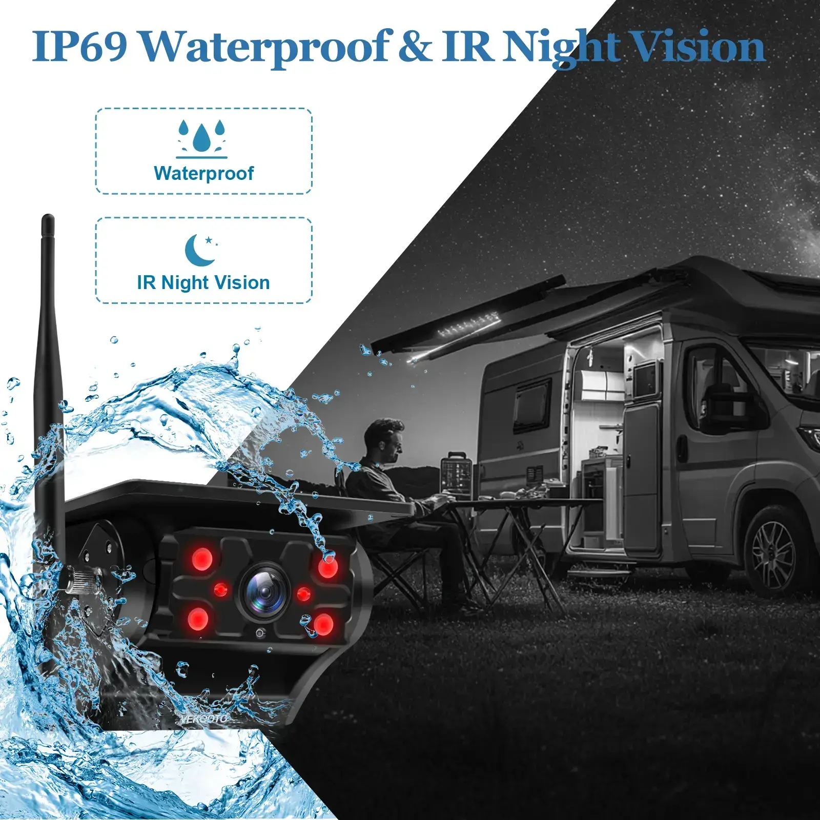 Magnetic Solar Wireless Backup Camera 7'' IPS Touchscreen Monitor HD1080P No Wiring Rechargeable Camera for RV Trailer Camper Car Blind Spot Truck Automotive Backup Camera for Truck IP69 Waterproof IR Night Vision SummerVibes farmer