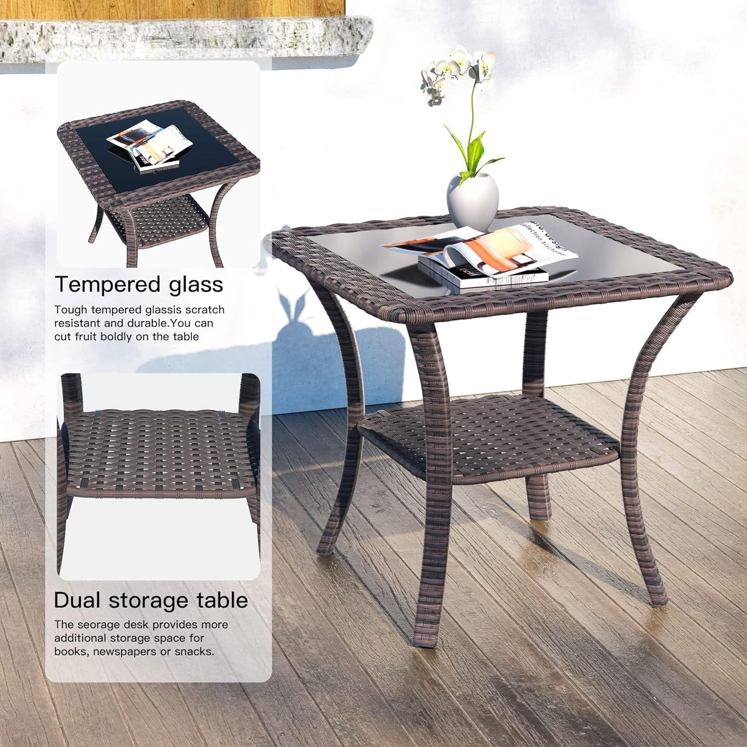 Patio Furniture Sectional Sofa Set, PE Rattan Swivel Rocking Chairs Patio Conversation Set