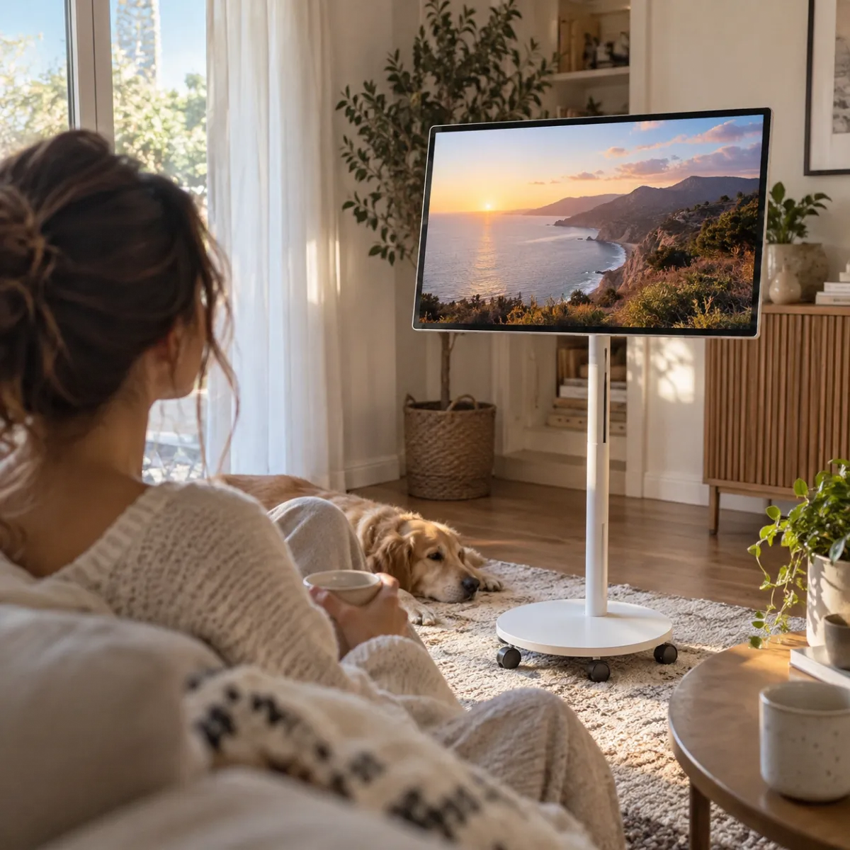 Portable Smart TV – 25” FHD Touchscreen Display with Android 14, Built‑In Battery & Rolling Stand 📺✨