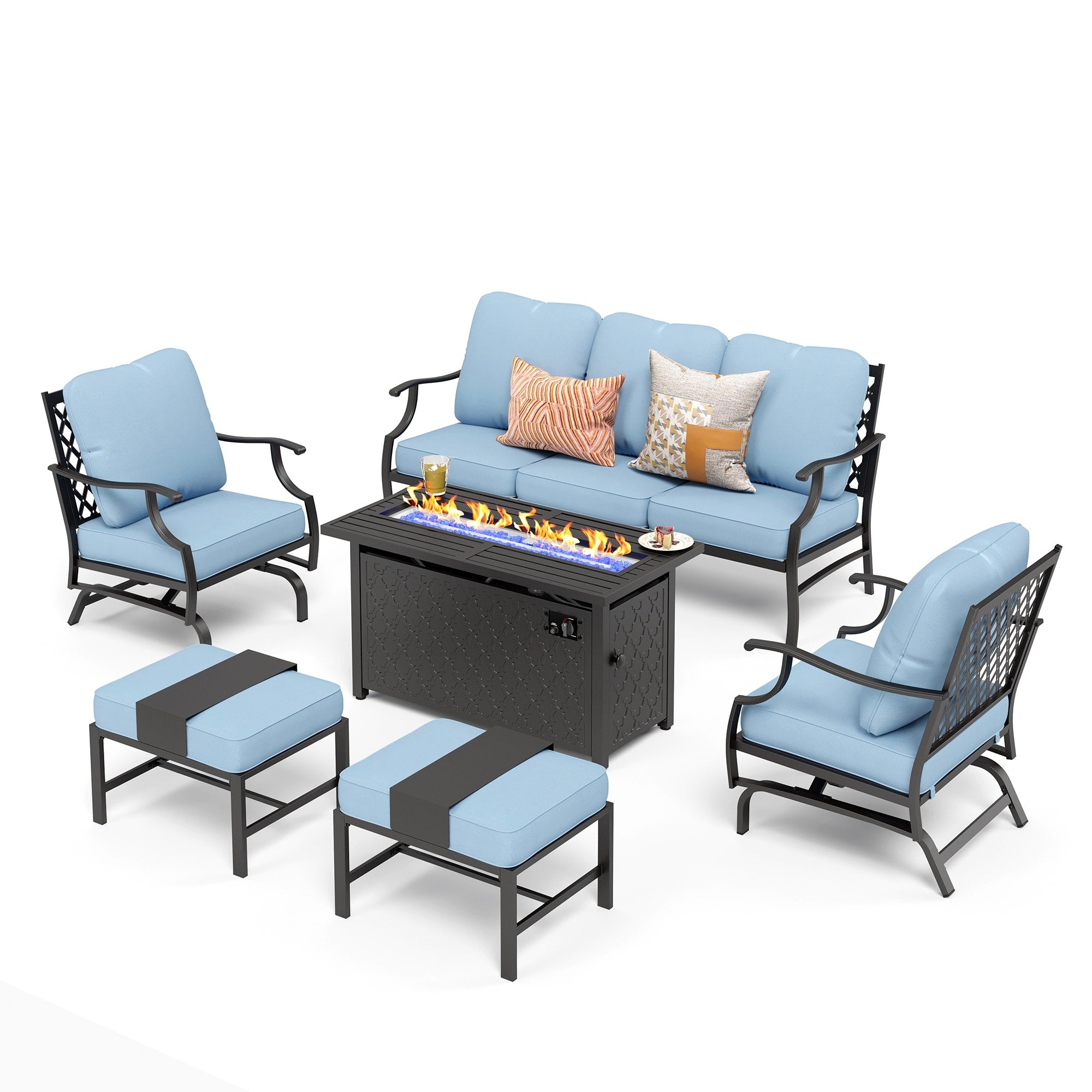 MAISON ARTS Outdoor Sofa Set 4/6-Piece Patio Conversation Set with 45'' Gas Fire Pit Table