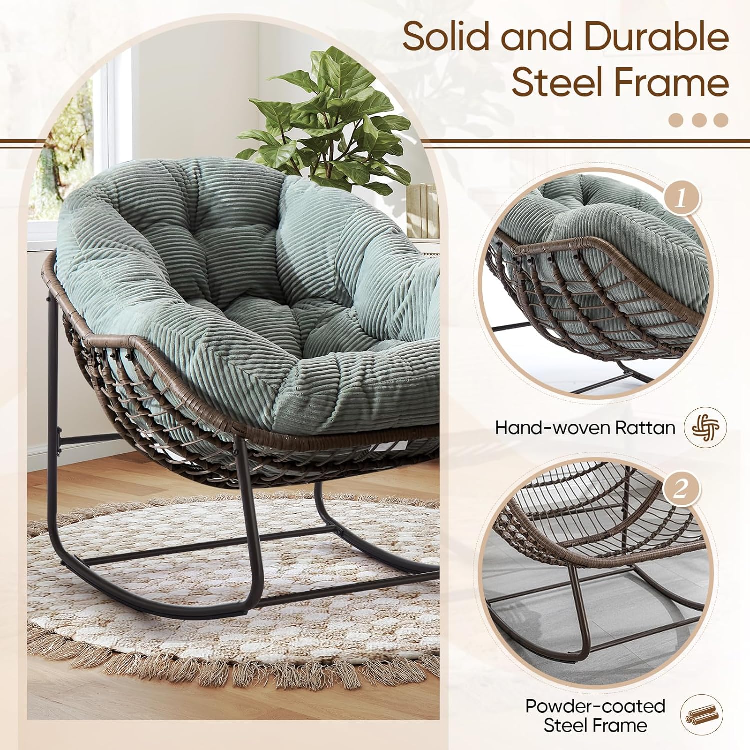 Oversized Outdoor Egg Rocking Chair with Thick Cushion – Comfortable Patio & Indoor Lounge Seating Clearance Sale