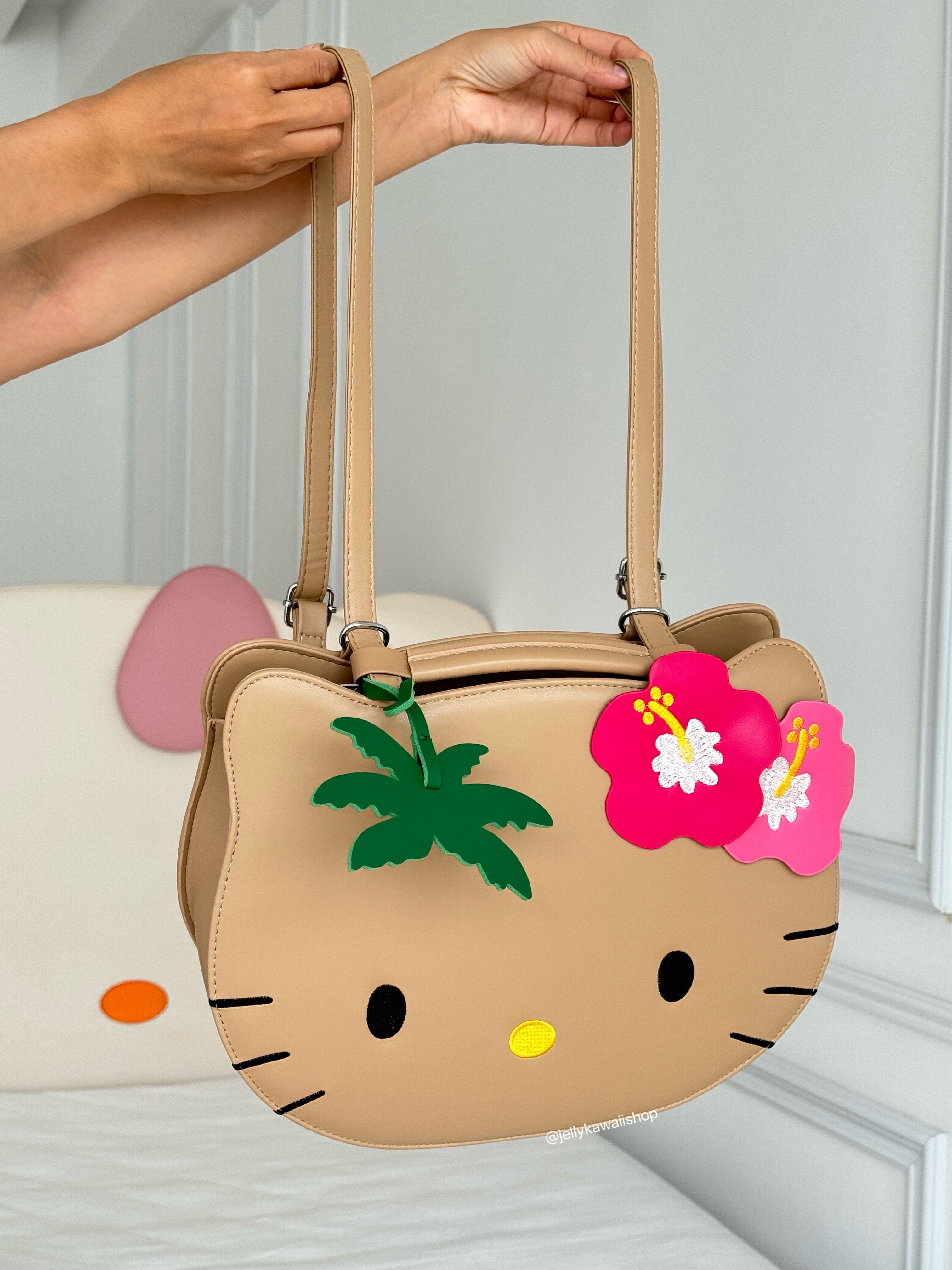 Tan Hawaii Hellokitty PU Tote Bag  Adjustable Strap Backpack