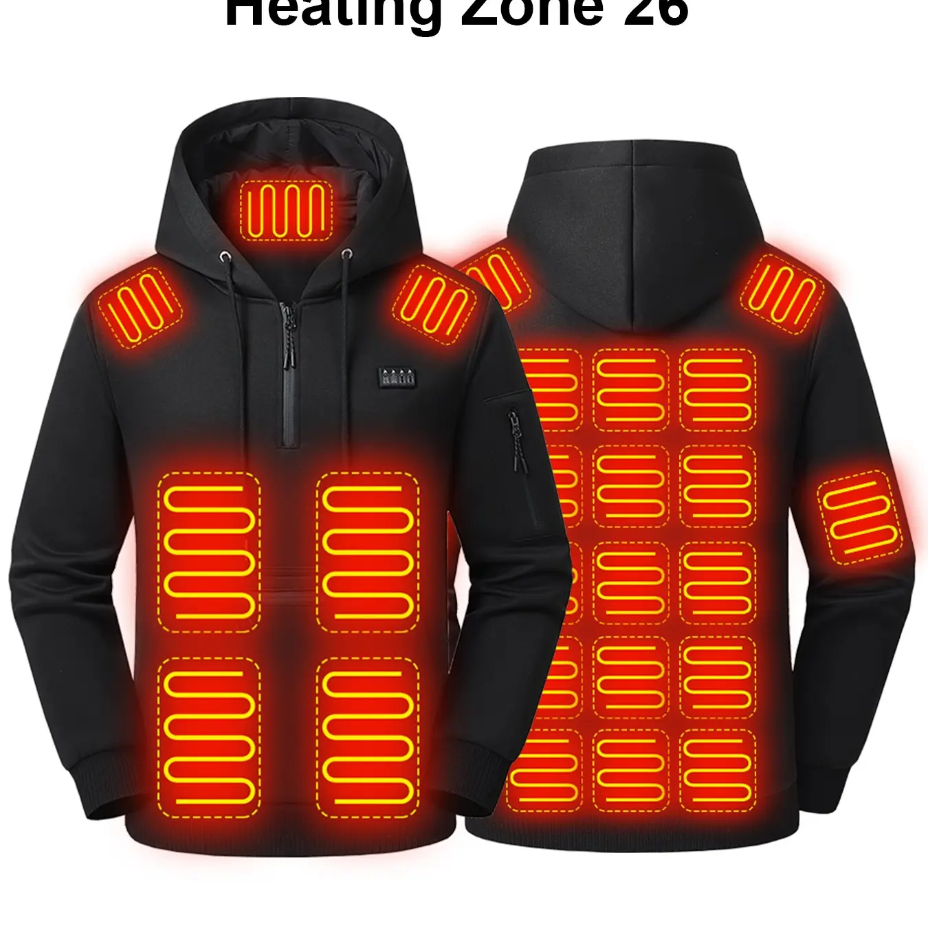 Men's 26-Zone Heated Half-Zip Hoodie, USB Powered, Black