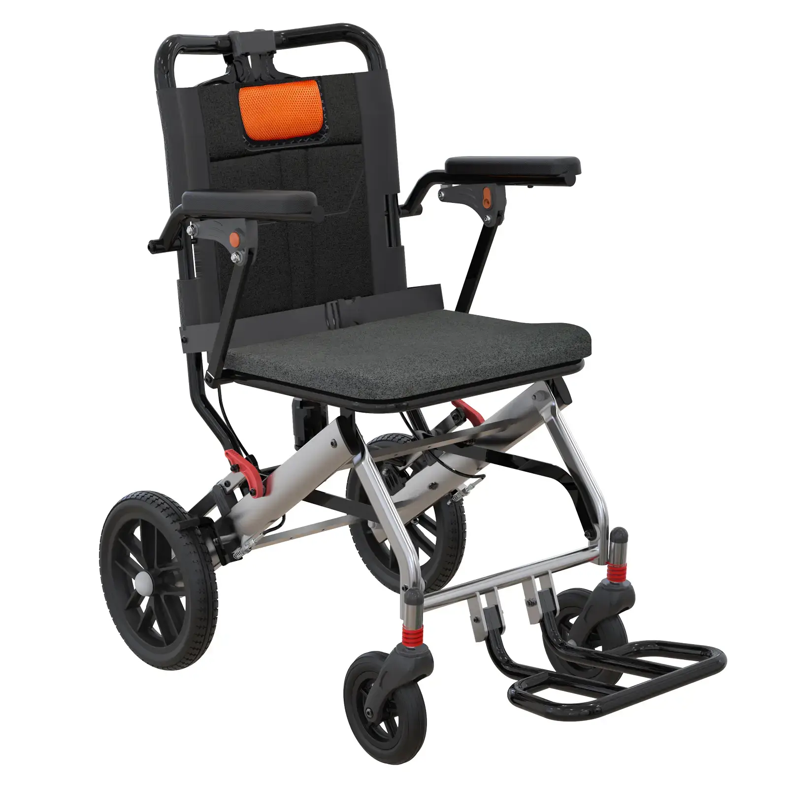 Ultra-Lightweight Folding Transport Wheelchair - Aviation Aluminum Frame - Dual Locking Hand Brakes - Removable Turn-Up Armrests - Swing-Away Footrests - Comfortable Large Seat - 16-Inch Wheels - Durable Portable Mobility Aid for Elderly and