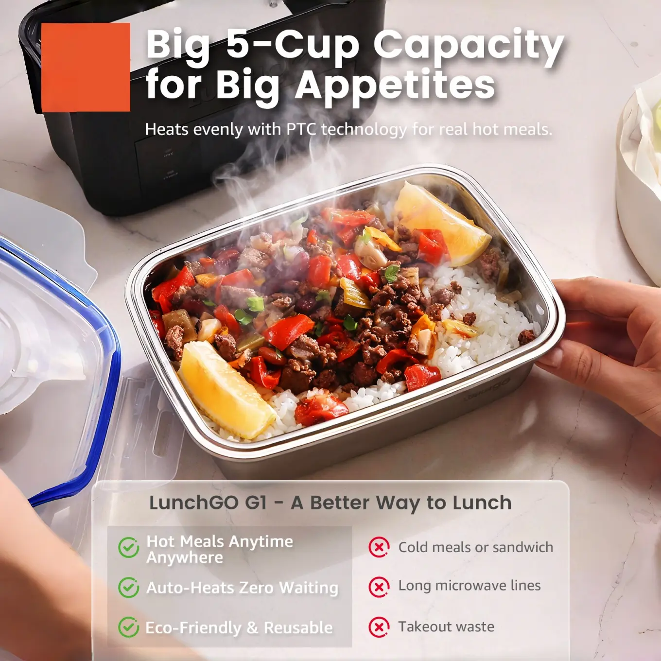 G1 Cordless Heated Lunch Box, 5 Cups