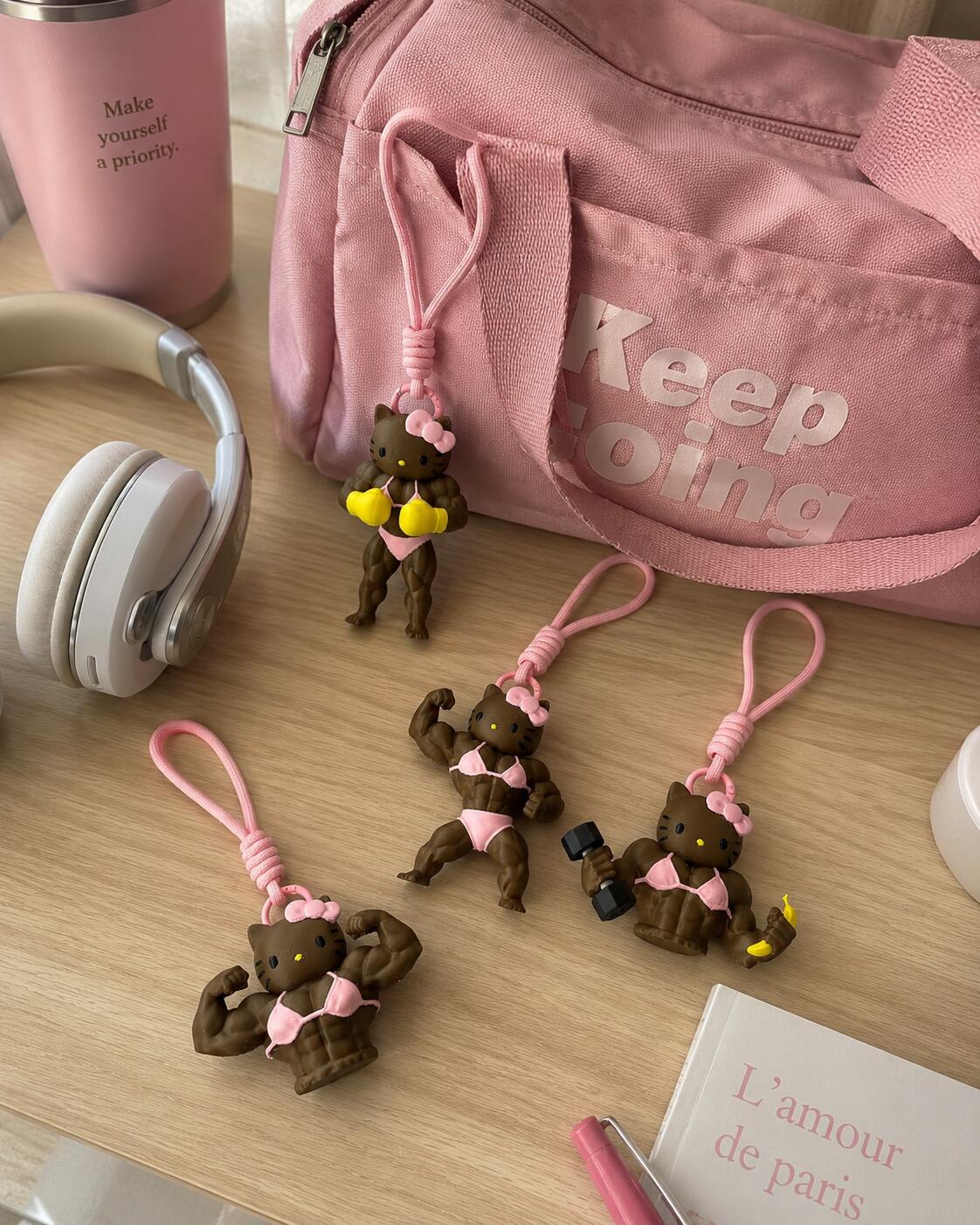 Hellokitty Muscle Fitness 3D Printed Bag Charm