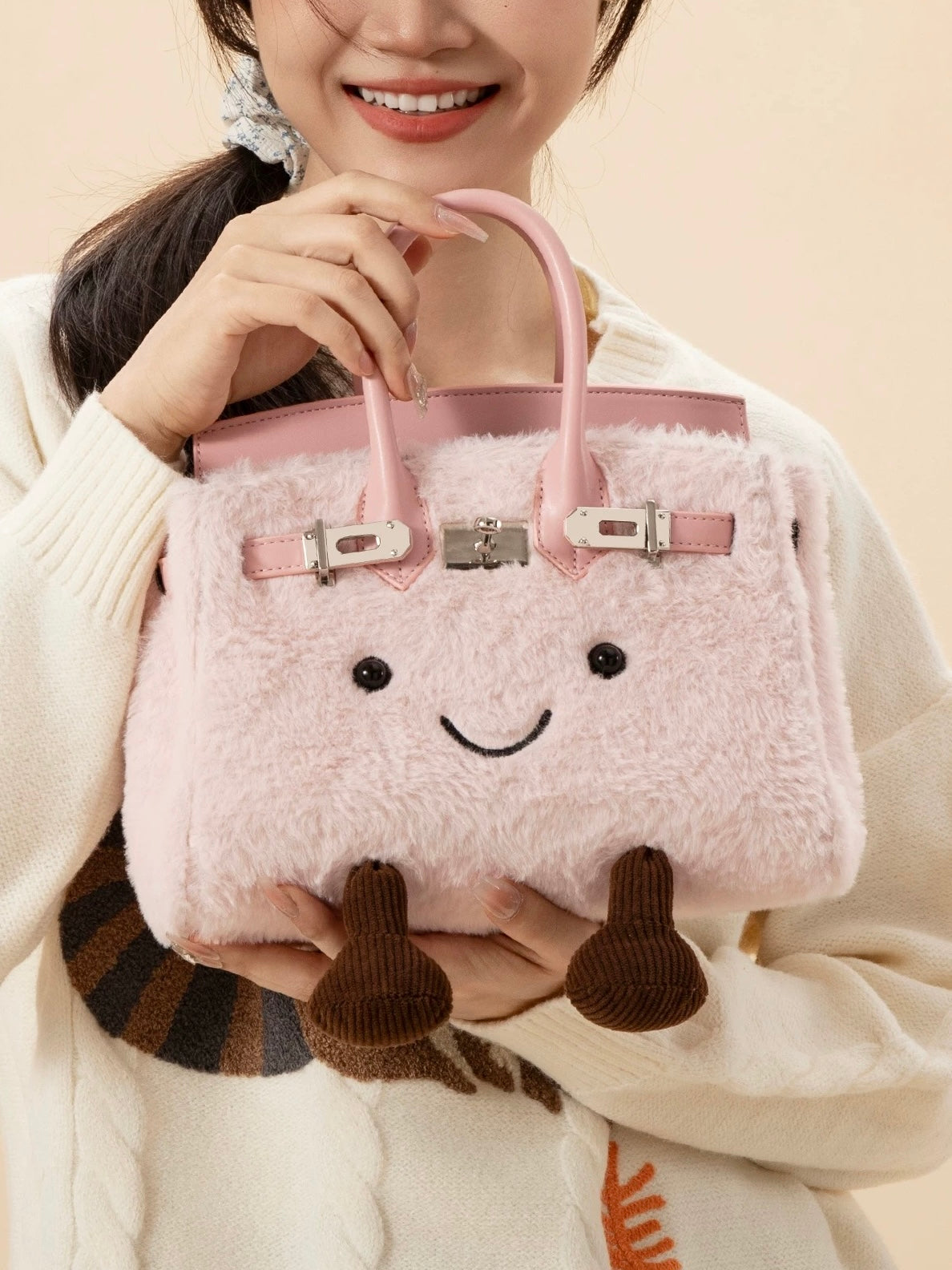 Plush Fluffy Bag Handbags Shoulder Bag Top Handle Satchel Tote Work Bag