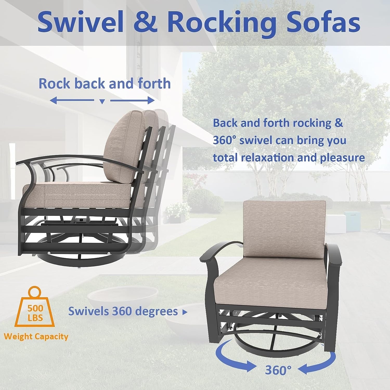 Kullavik Aluminum Outdoor Patio Furniture with Curved Armrests & Firepit Table