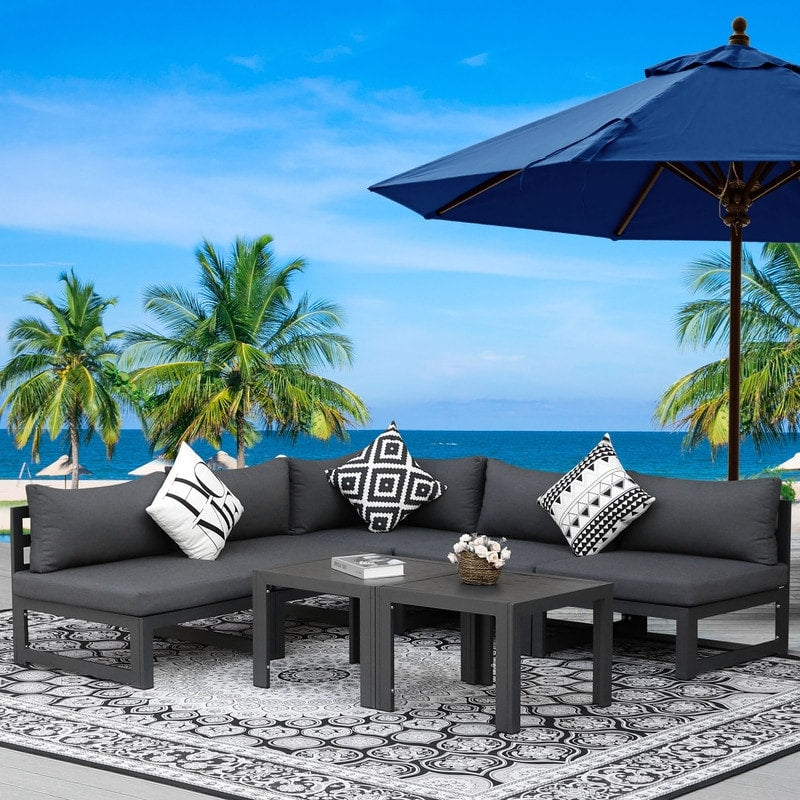 FINCATI Aluminum Outdoor Patio Furniture Conversation Sectional Sofa Set