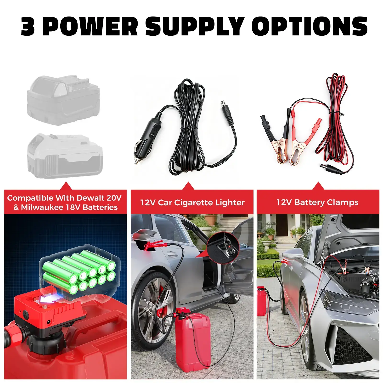 5 GPM Cordless Fuel Transfer Pump, Portable Drum Pump with 51-Inch Hose and 5 Adapters, Suitable for Diesel and Gasoline