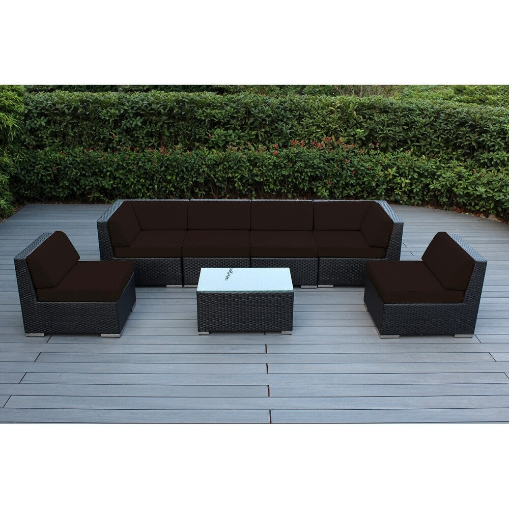 Ohana Outdoor 7-pc. Cushioned Black Wicker Conversation Set - No Assembly