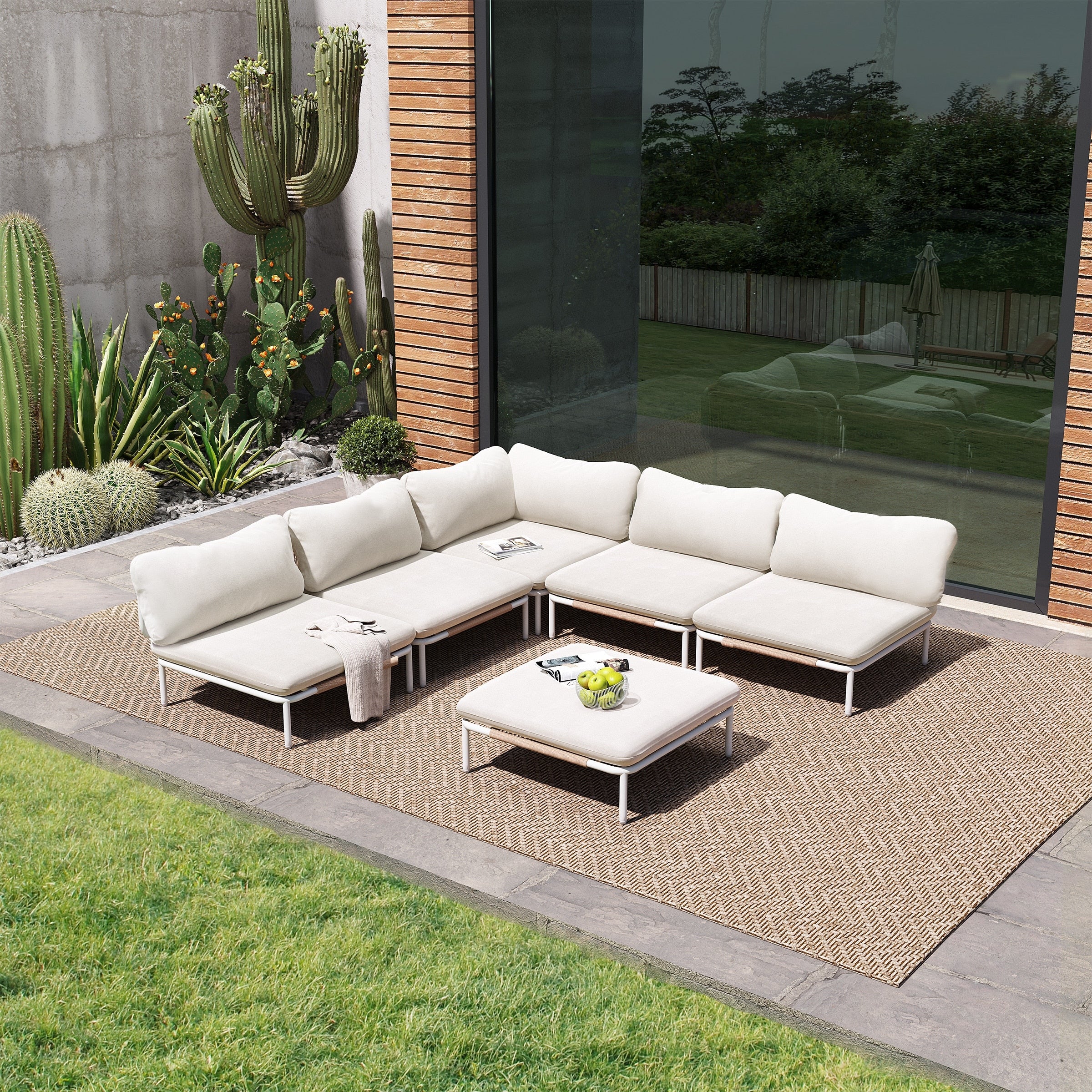Outdoor Cushioned Sectional Sofa Chat Set Patio Furniture Conversation Set, Free Combination